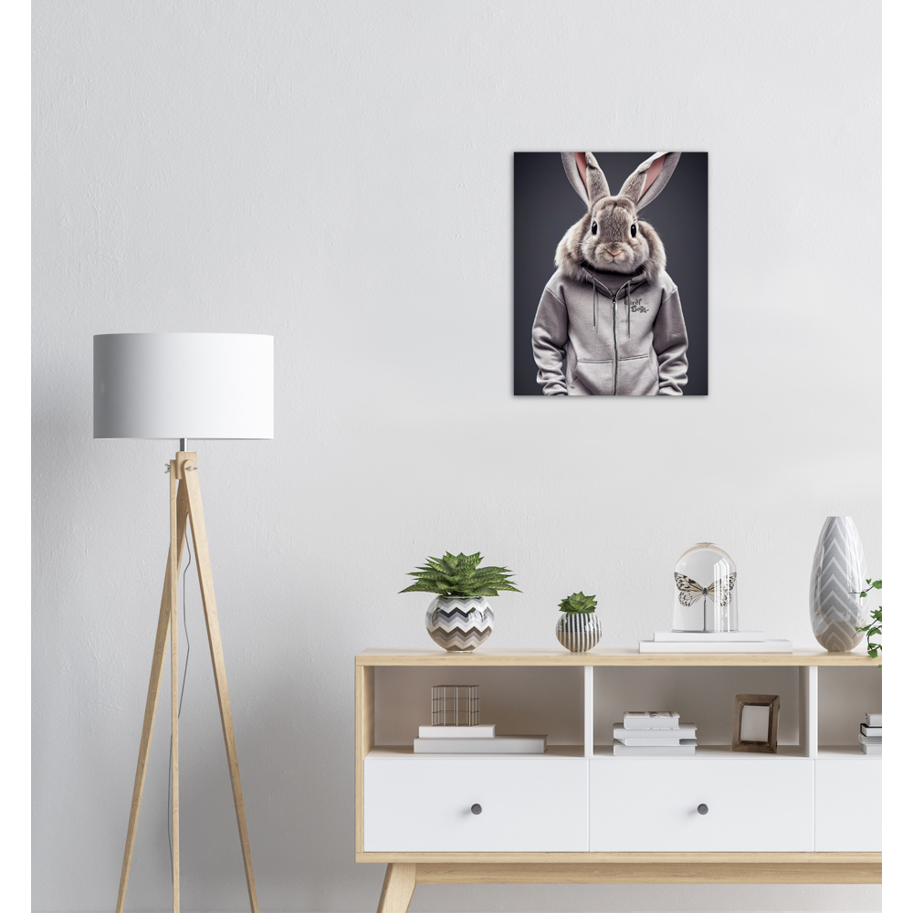 Poster in Museumsqualität - Bunny in grey Tracksuit - "Titus" - Fashion Gang - Becher - Ostern - Geschenkidee - Osterhase - Bunny Crew: "Titus" - "Caesar" - "Constantin" - "Cleo" - Weisser Hase - Easter Bunny - Cute - grey tracksuit - sweats - Alice's Adventures in Wonderland - Modemarke - Pixelboys Brand - Constantin der Hase - Hase - Kaninchen  - Künstler: "Pixelboys" - Atelier - Germany - Berlin - Hamburg - Colgne - France - Paris - Italy - Rom - USA - America - New York City - Los Angeles - Chicago - 