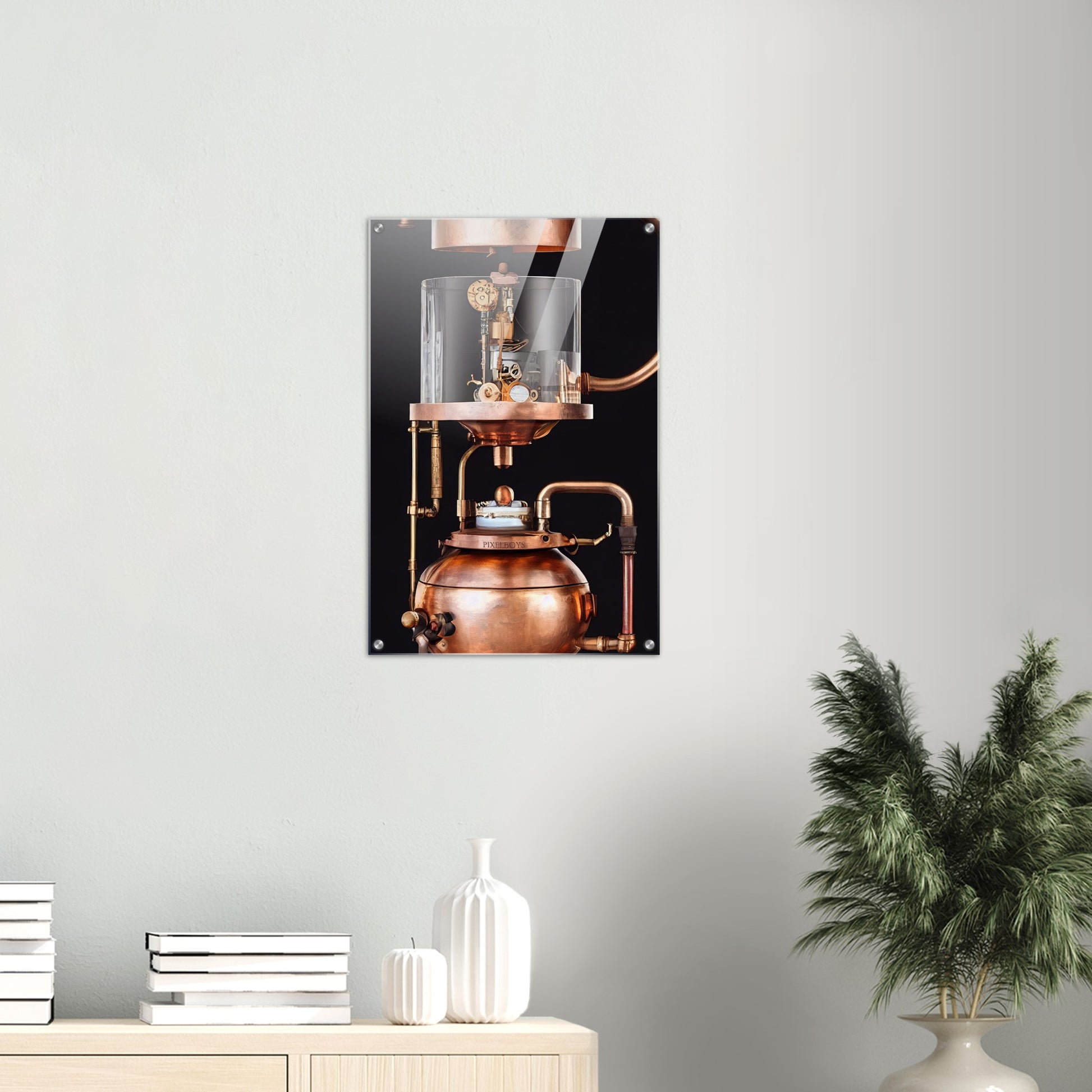 Acrylbild auf Glas - Kunstwerk - Steampunk - Coffee Maker - No.6 - Collection Cup - Pixelboys - Wandbild - Kunstwerk - Hotelkunst - Kunst auf Postern - Fine Art - Steampunk - Future - Maschine - Poster with frame - Office Poster - Art Brand - Pixelboys - Coffee House - Restaurant Poster - Wall Art - Kunstdruck - Geschenkidee - Kunst auf Acrylglas - Future Coffee Cup - Personalisierbare Tasse - Gastro Tasse - exklusiv - Acryldruck - Gastronomie Poster - Hotelposter - Teestube - Steam Punk Kitchen -   