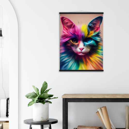 Poster mit Leisten - Einzigartige farbenfrohe Regenbogenkatze "Luna"