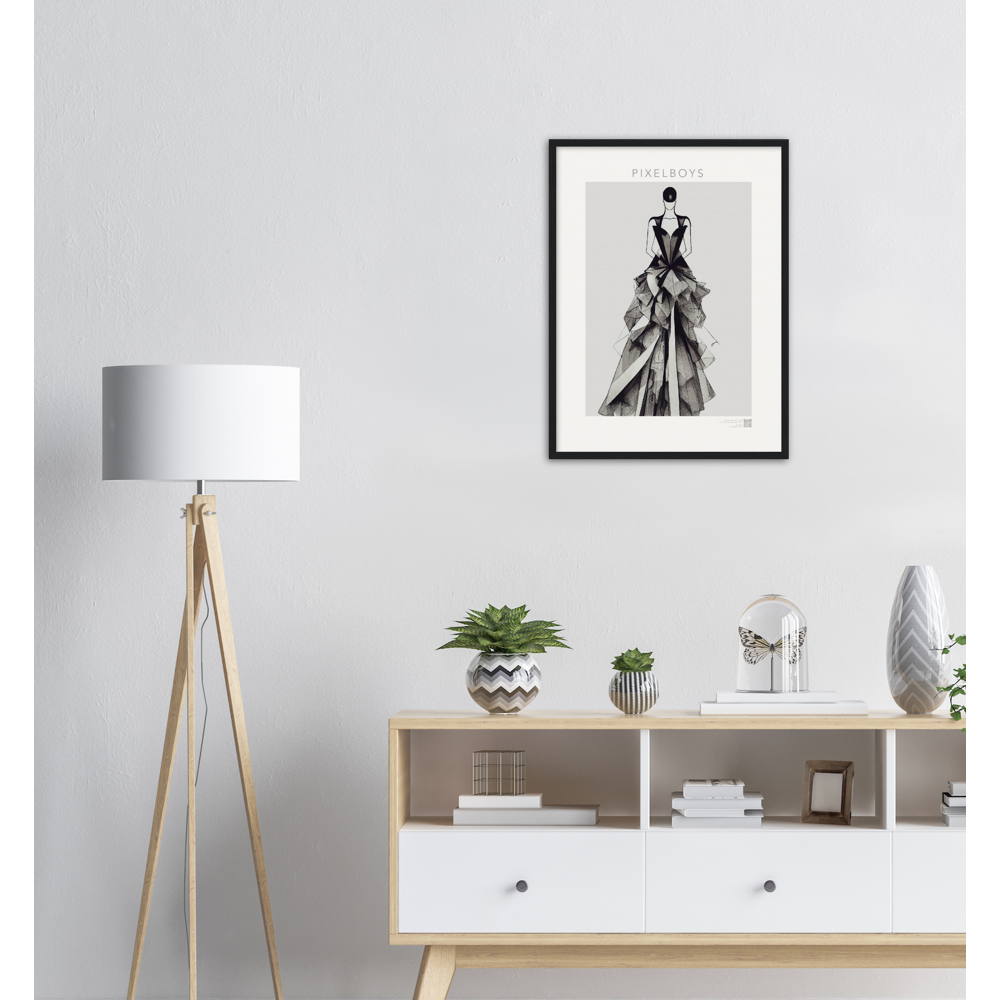 Haute Couture Poster Set mit Rahmen aus Holz in Museumsqualität - Haute Couture - No. 4 - "Alice" - Künstler: "The Unknown Artist Nb. 517" Wandbilder - Kunstdrucke - Pixelboys - Atelier - Milano - Berlin - Munich - Madrid - New York - Dubai - Paris - Tokio - 