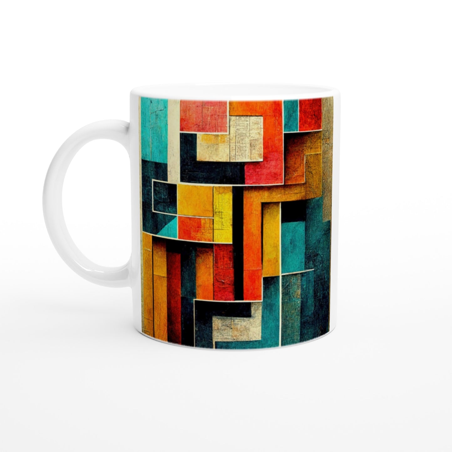 Personalized mug - Abstract cubistic painting on wood