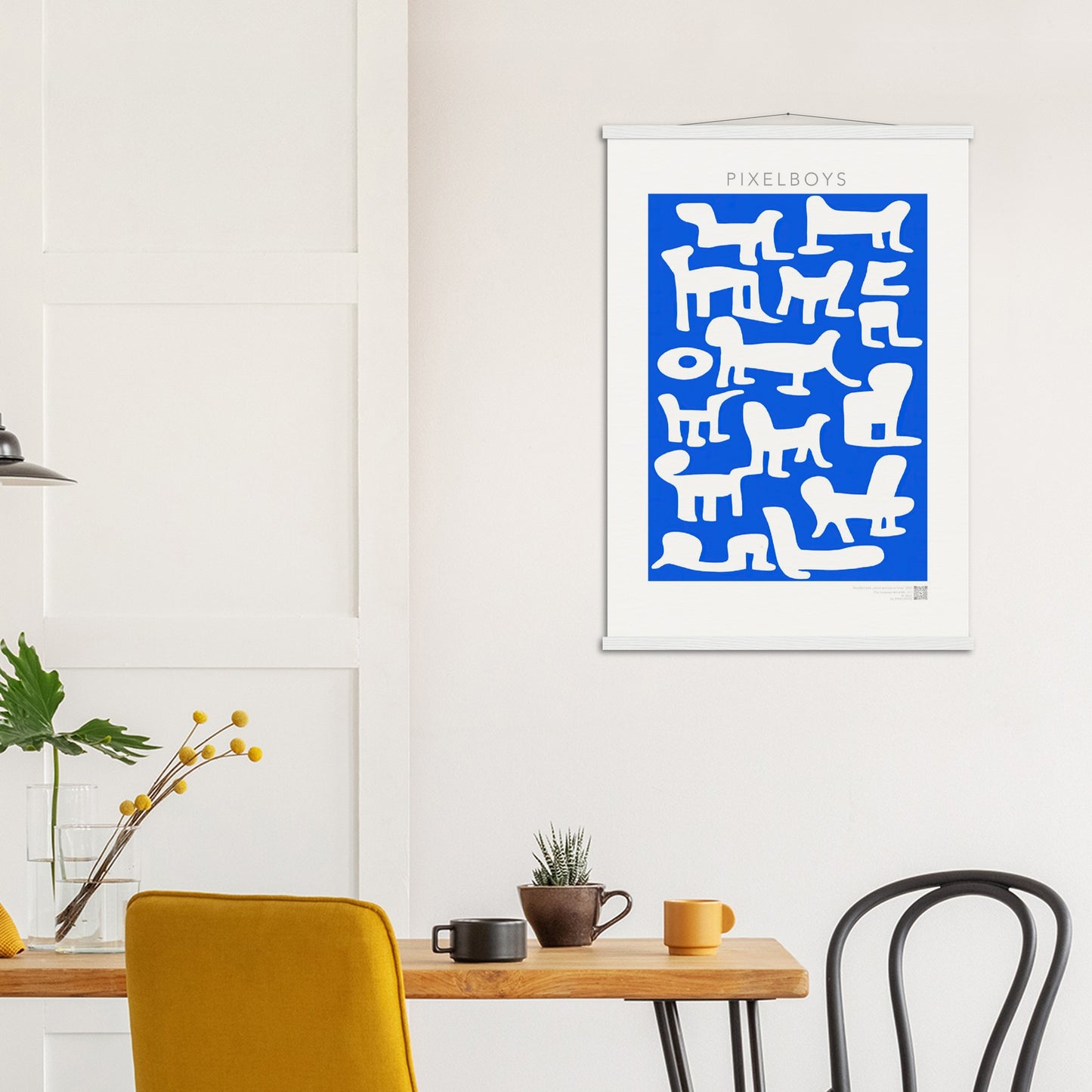 Poster mit Leisten (Holz) - in Museumsqualität - Doodlemania "weird animals on blue" - No.1 - Hunde - Katzen - Doodle Kunst - Poster mit Rahmen - doodle artwork - Acrylbild - Kunstdruck - Wandbild - office Poster - Poster with frame -  Künstler: Pixelboys & The Unknown Artist Nb.517 - keith haring - anti stress art - Art Brand - 