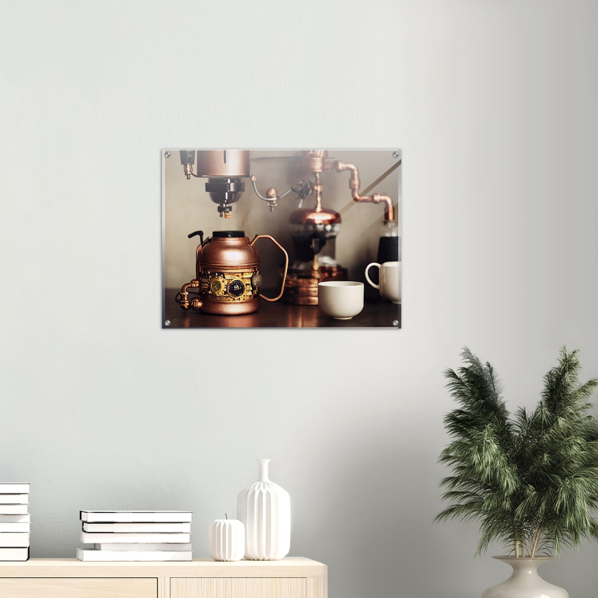 Acrylbild - in Museumsqualität - Steampunk - Coffee Maker - No.1 - Wandbild - Kunstwerk - Kunst auf Postern - Fine Art - Steampunk - Future - Maschine - Poster with frame - Office Poster - Art Brand - Pixelboys - Coffee House - Restaurant Poster - Schöner Wohnen - Dekoration - Wall Art - Kunstdruck - Geschenkidee - Kunst auf Acrylglas - Personalisierbare Tasse - Gastro Poster - Gewerbliche Poster - exklusiv - Kunst auf Acrylglas - 