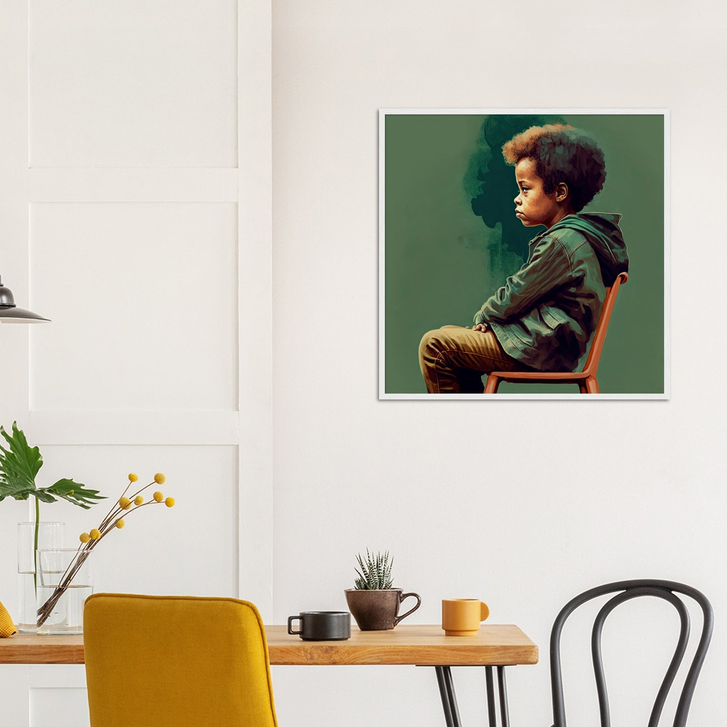 Poster mit Holzrahmen - in Museumsqualität - Listening - The Son - Jeffrey - rasism - motherhood - Posterleisten - USA - Fineart - Posterrahmen  - Wandkunst - Holzrahmen - Poster with frame - people of color - artwork - art brand - printed cup personalized - Holzleisten - pixelboys - Kunstdrucke - wandbilder - wall art - Kunst auf Tassen  - Office Poster - Gastrotassen - Wanddekoration - Acrylkunst - Geschenkidee - Office Poster - Acryldruck - Abstrakte Kunst - Family Art -