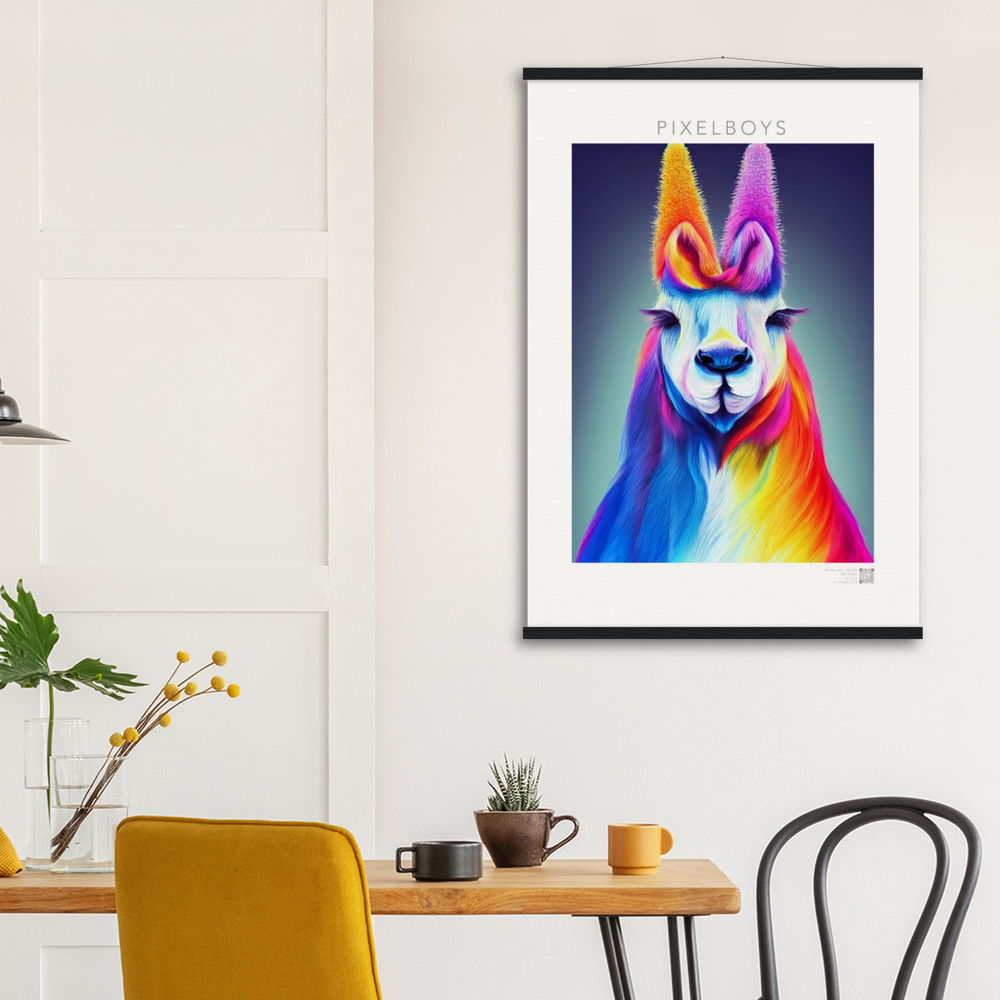 Poster mit Leisten (Holz) - Karma Lama No. 2 - "Edna" - Wandbild - Edna Erverage - LGBTQI+ - Christopher Street Day - Pride Month - Lesbian - Gay - Bisexual - Transgender - Queer & Intersexual - rainbow flag - unicorn - einhorn - rainbow - regenbogen - heteronormativity - Drag Queens - Asexual - Künstler: "John Grayst" - Pixelboys - Atelier - Wandbild - Museum - Germany - Berlin - USA - America - New York City - Los Angeles - Chicago - Houston - Phoenix - Philadelphia - Paris - Rom -