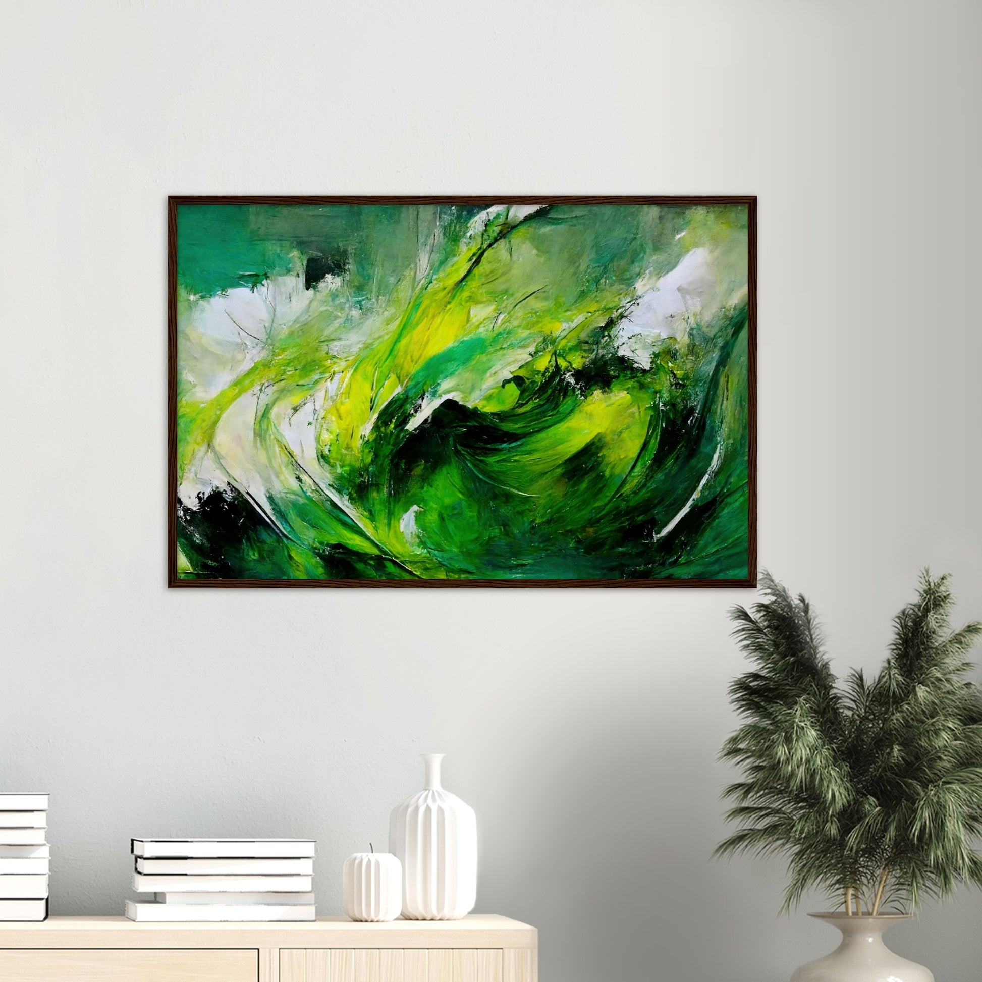 Poster mit Rahmen (Holz) in Museumsqualität - Green Storm - Ölgemälde - Grüner Sturm - Abstract - Klima - Planet - Fineart - Green Sea - Wandkunst - Holzrahmen - Poster with frame - Abstract Green Kollektion - artwork - art brand - printed cup personalized - pixelboys - Kunstdrucke - wandbilder - wall art - Kunst auf Tassen - vintage art - Office Poster - Gastrotassen - Wanddekoration - Fineart  - Colorfull - Dynamic - Geschenkidee - Acrylkunst - Geschenkidee - Office Poster - Acryldruck - Abstrakte Kunst -