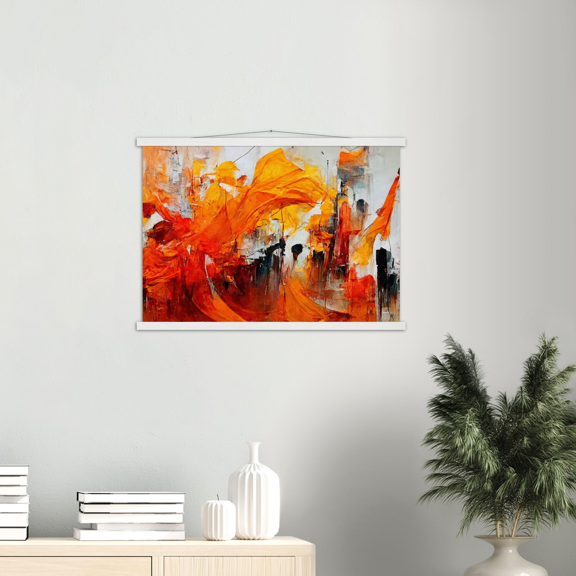 Poster mit Holzleisten - “Urban Indian Summer“ - autumn - Neu-Delhi - Kalkutta- Ölgemälde - Abstract - India Art - Posterleisten - Fineart - Posterrahmen  - Wandkunst - Holzrahmen - Poster with frame - Abstract Orange - artwork - art brand - printed cup personalized - Holzleisten - pixelboys - Kunstdrucke - wandbilder - wall art - Kunst auf Tassen  - Office Poster - Gastrotassen - Wanddekoration - Fineart - Dynamic - Acrylkunst - Geschenkidee - Office Poster - Acryldruck - Abstrakte Kunst -