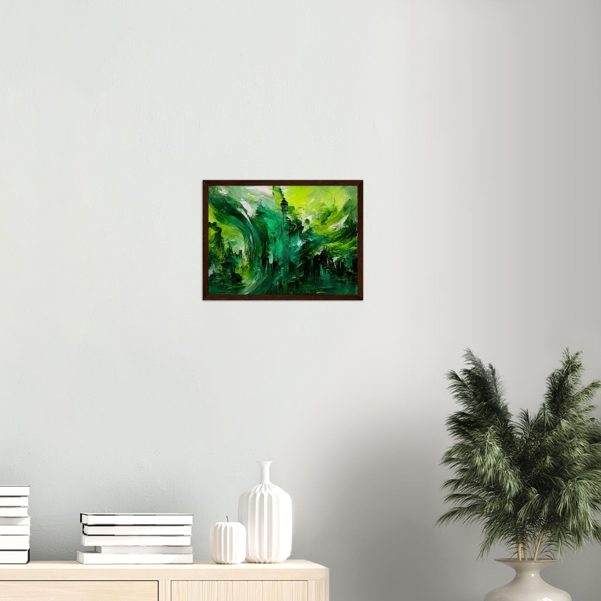 Poster mit Rahmen (Holz) - in Museumsqualität - Storm over London - „Revenge of Nature“ - Ölgemälde - Grüner Sturm - Abstract - London - Planet - Fineart - Green Sea - Wandkunst - Holzrahmen - Poster with frame - Abstract Green - artwork - art brand - printed cup personalized - Holzleisten - pixelboys - Kunstdrucke - wandbilder - wall art - Kunst auf Tassen  - Office Poster - Wanddekoration - Fineart  - Colorfull - Dynamic - Acrylkunst - Geschenkidee - Office Poster - Acryldruck - Abstrakte Kunst -