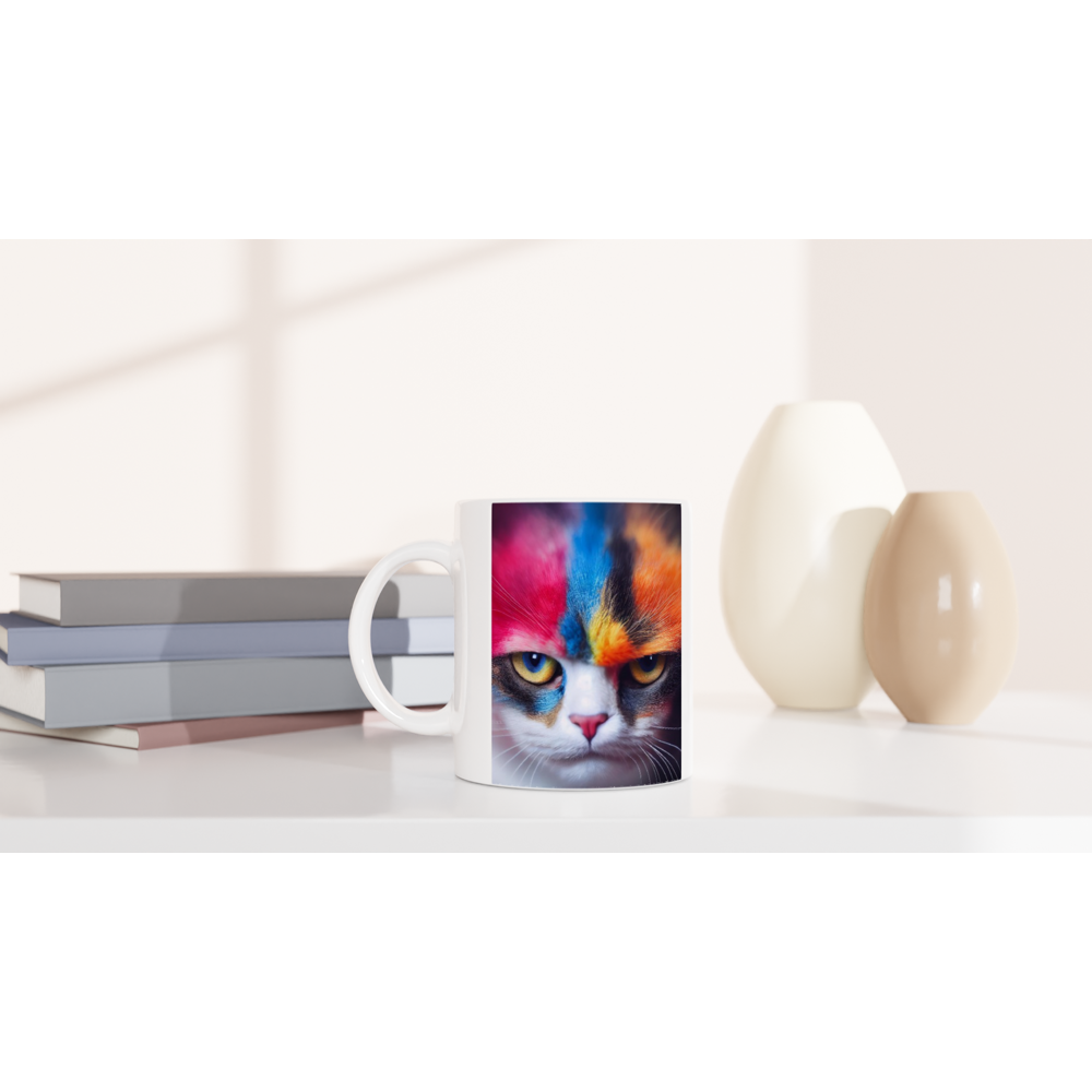 Personalisierte Tasse - Mürrische Regenbogen Katze "Lucy"