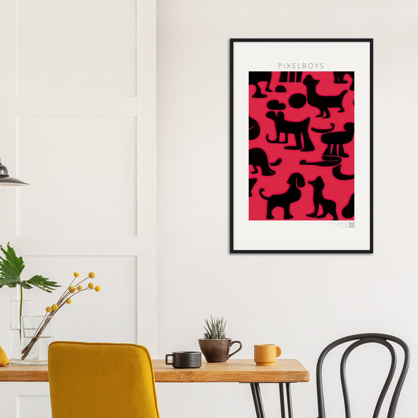 Poster mit Rahmen (Holz) - in Museumsqualität - Doodlemania "weird animals on red"- No.2 - Hunde - Katzen - Doodle Kunst - dogs - Cats - gastro - Poster mit Rahmen - doodle artwork - Acrylbild - Kunstdruck - Wandbild - office Poster - Poster with frame -  Künstler: Pixelboys & The Unknown Artist Nb.517 - keith haring - anti stress art - Gastro Art -Art Brand - 