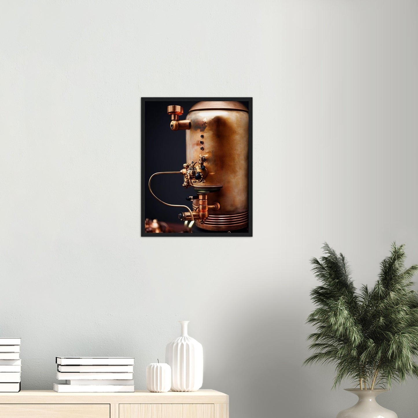  Poster mit Rahmen (Holz) - Steampunk - Coffee Maker - No.5 - Collection Cup - Pixelboys - Wandbild - Kunstwerk - Hotelkunst - Kunst auf Postern - Fine Art - Steampunk - Future - Maschine - Poster with frame - Office Poster - Art Brand - Pixelboys - Coffee House - Restaurant Poster - Wall Art - Kunstdruck - Geschenkidee - Kunst auf Acrylglas - Future Coffee Cup - Personalisierbare Tasse - Gastro Tasse - exklusiv - Acryldruck - Gastronomie Poster - Hotelposter - Steam Punk Kitchen -   