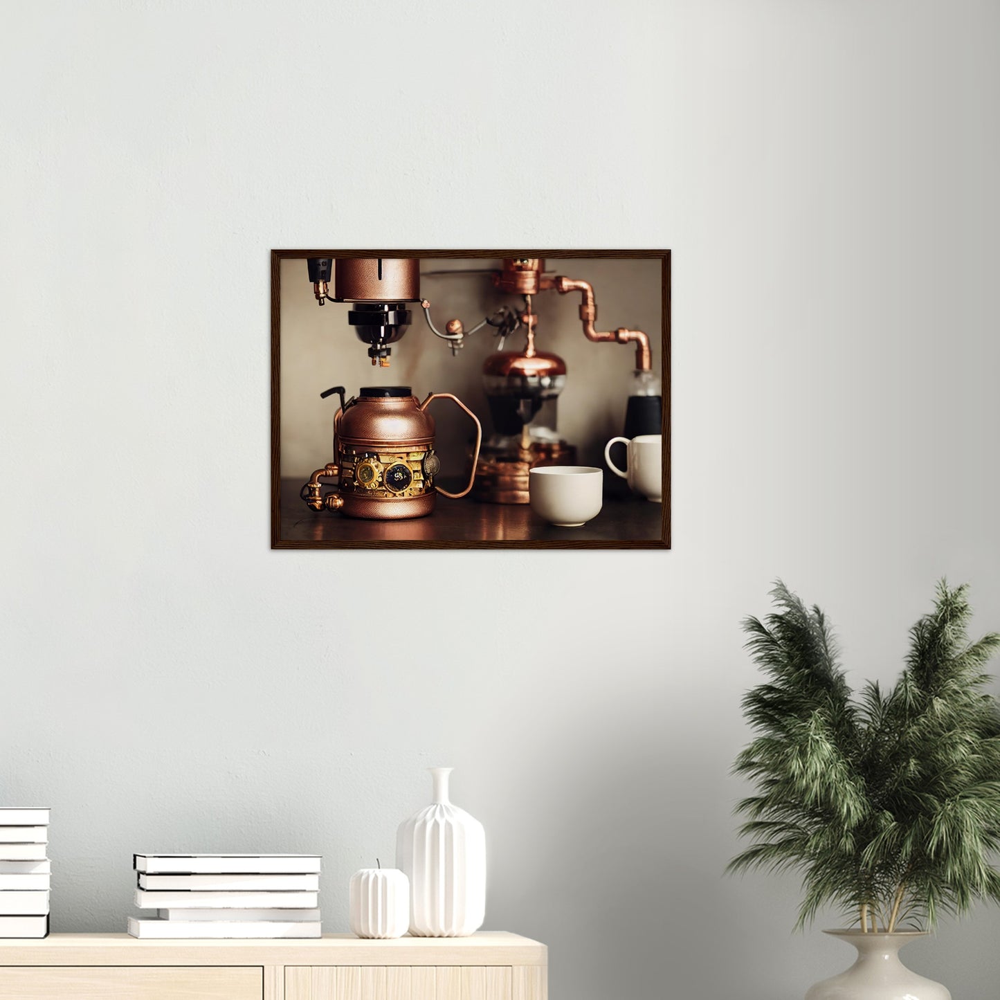 Poster mit Rahmen in Museumsqualität - Steampunk - Coffee Maker - No.1 - Wandbild - Kunstwerk - Kunst auf Postern - Fine Art - Steampunk - Future - Maschine - Poster with frame - Office Poster - Art Brand - Pixelboys - Coffee House - Restaurant Poster - Schöner Wohnen - Dekoration - Wall Art - Kunstdruck - Geschenkidee - Kunst auf Acrylglas - Personalisierbare Tasse - Gastro Poster - Gewerbliche Poster - exklusiv