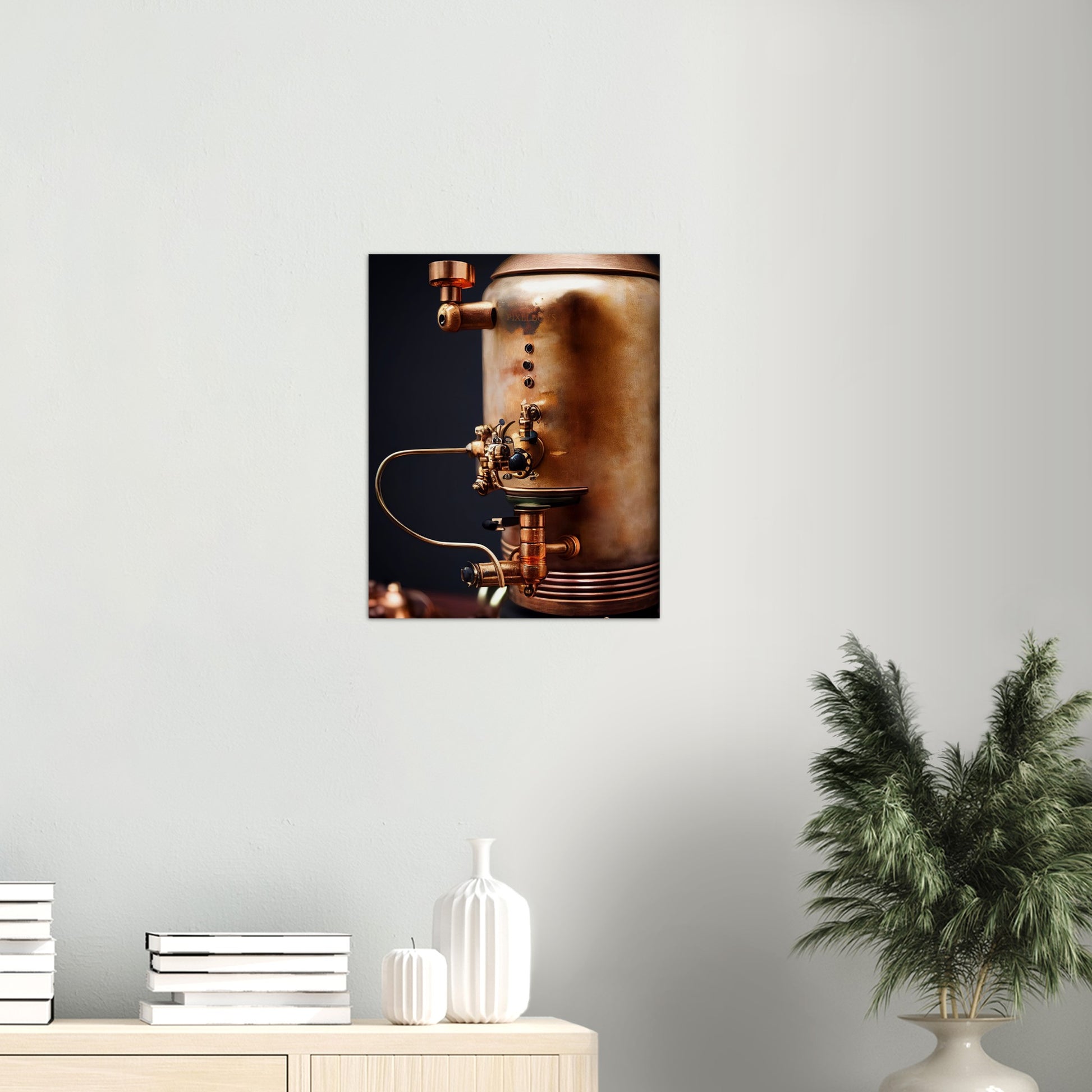 Poster in Museumsqualität - Steampunk - Coffee Maker - No.5 - Collection Cup - Pixelboys - Wandbild - Kunstwerk - Hotelkunst - Kunst auf Postern - Fine Art - Steampunk - Future - Maschine - Poster with frame - Office Poster - Art Brand - Pixelboys - Coffee House - Restaurant Poster - Wall Art - Kunstdruck - Geschenkidee - Kunst auf Acrylglas - Future Coffee Cup - Personalisierbare Tasse - Gastro Tasse - exklusiv - Acryldruck - Gastronomie Poster - Hotelposter - Steam Punk Kitchen -   