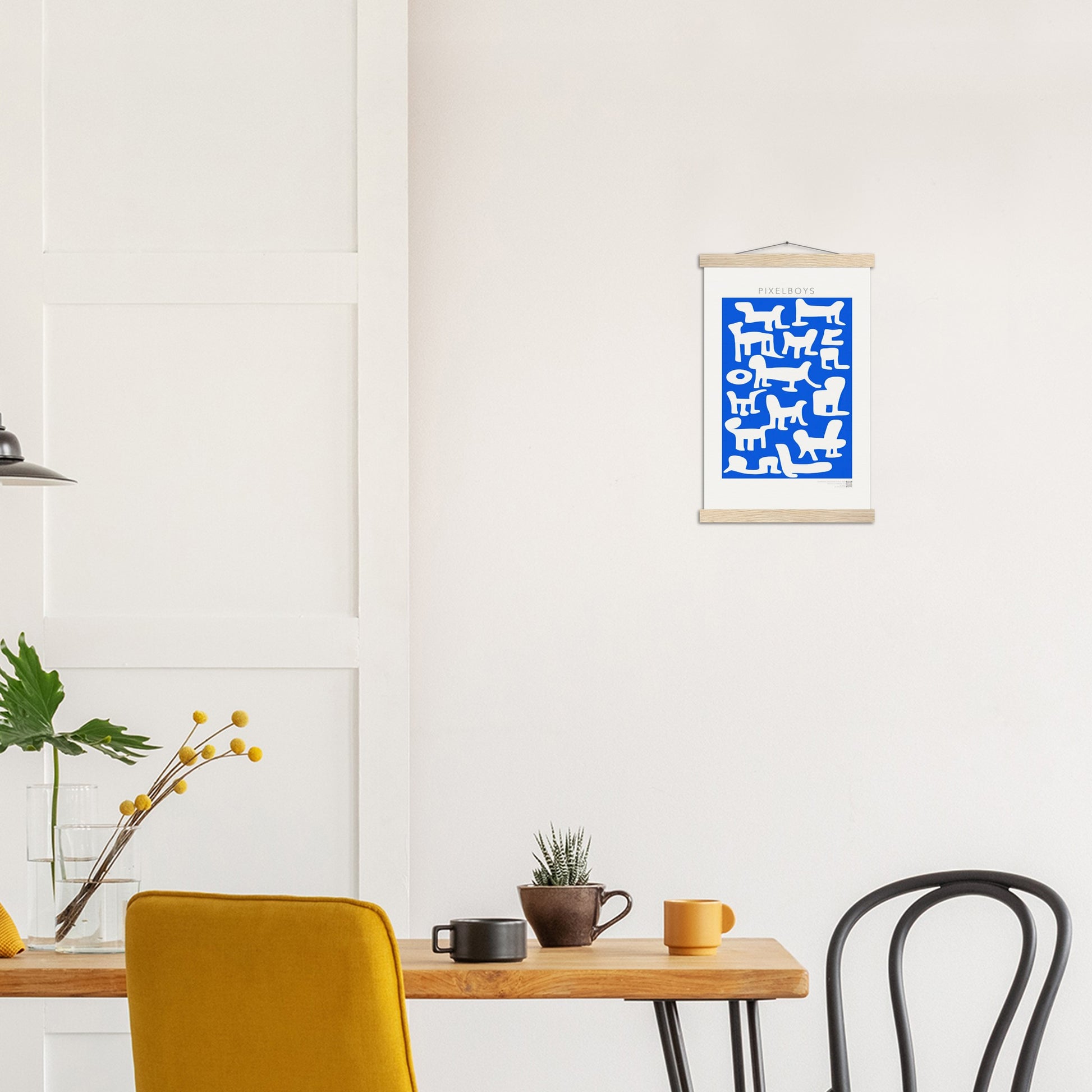 Poster mit Leisten (Holz) - in Museumsqualität - Doodlemania "weird animals on blue" - No.1 - Hunde - Katzen - Doodle Kunst - Poster mit Rahmen - doodle artwork - Acrylbild - Kunstdruck - Wandbild - office Poster - Poster with frame -  Künstler: Pixelboys & The Unknown Artist Nb.517 - keith haring - anti stress art - Art Brand - 