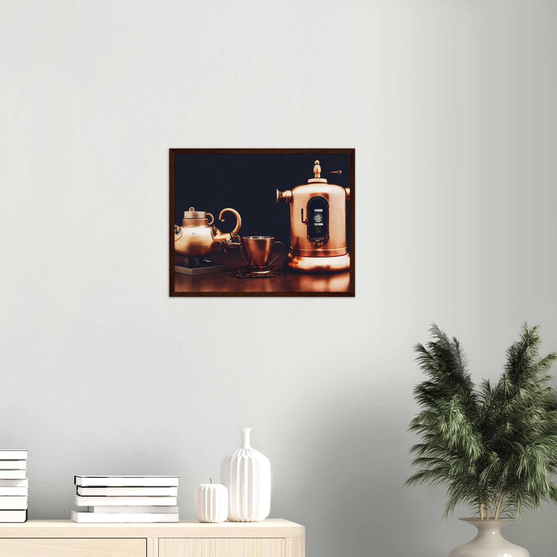 Poster mit Rahmen (Holz) - in Museumsqualität - Steampunk - Coffee Maker - No.4 - Collection Cup - Pixelboys - Wandbild - Kunstwerk - Hotelkunst - Kunst auf Postern - Fine Art - Steampunk - Future - Maschine - Poster with frame - Office Poster - Art Brand - Pixelboys - Coffee House - Restaurant Poster - Wall Art - Kunstdruck - Geschenkidee - Kunst auf Acrylglas - Future Coffee Cup - Personalisierbare Tasse - Gastro Tasse - exklusiv - Gastronomie Poster - Hotelposter - Steam Punk Kitchen - Acryldruck