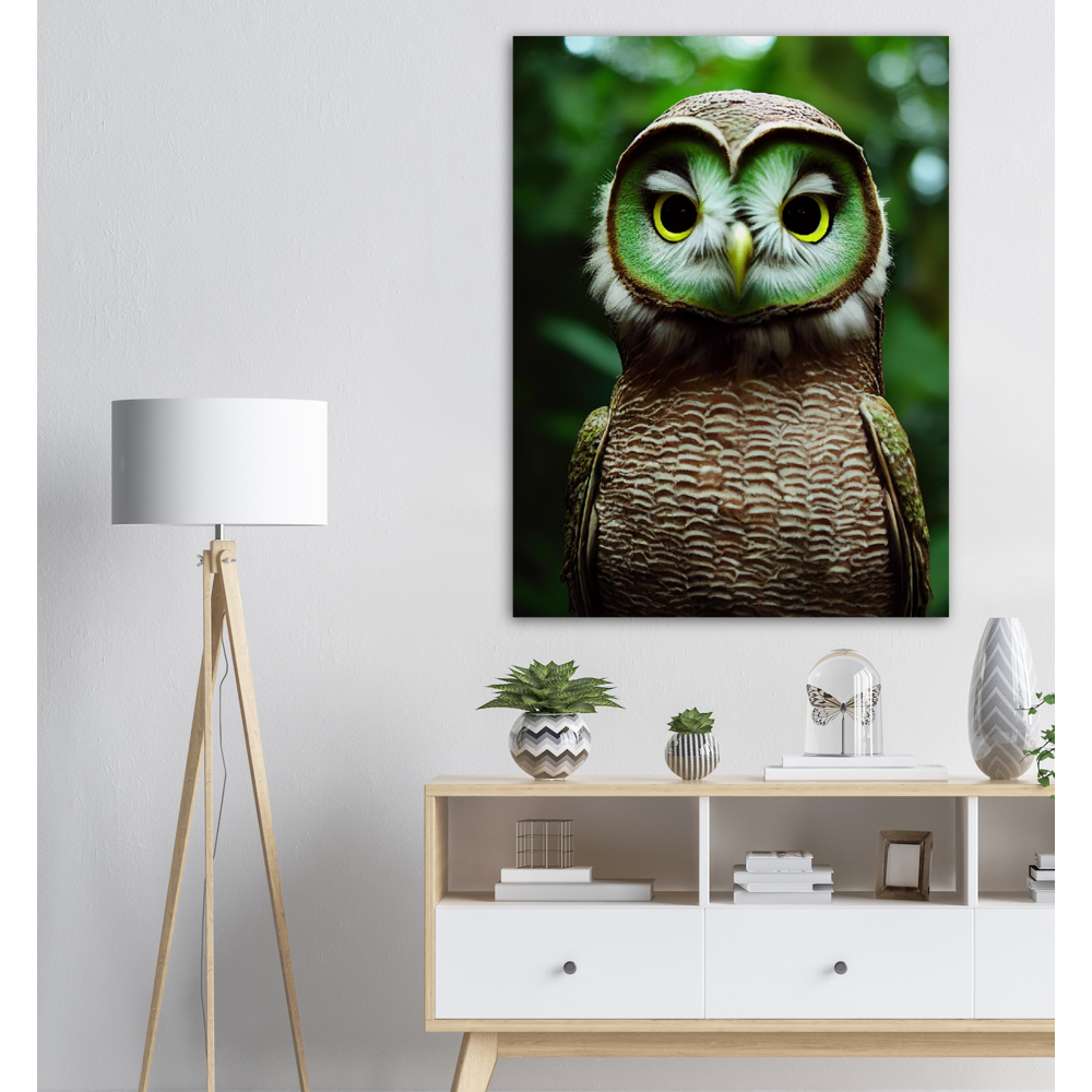 Poster in Museumsqualität - Fruit Owl No. 4 - "Kiki", the Kiwi Owl - Wandkunst - Kunstdruck - (lat. tyto actinidia) - Kiwi Eule - Schleiereulen - Kiwi Owl - Fruchteulen - Vogel - Bird - Strigiformes - Noctua - Ornithologie - Kunstwerk  - Office Poster - Poster mit Rahmen - Kaffee Tasse - Poster mit Leisten - Bedruckte Tassen - Kunst Marke - Art Brand - Acryldruck - Wandbild - Kunstdrucke - Papier: 250g/qm - Künstler: John Grayst & Pixelboys - Eulen - Owl - Geschenkidee - 