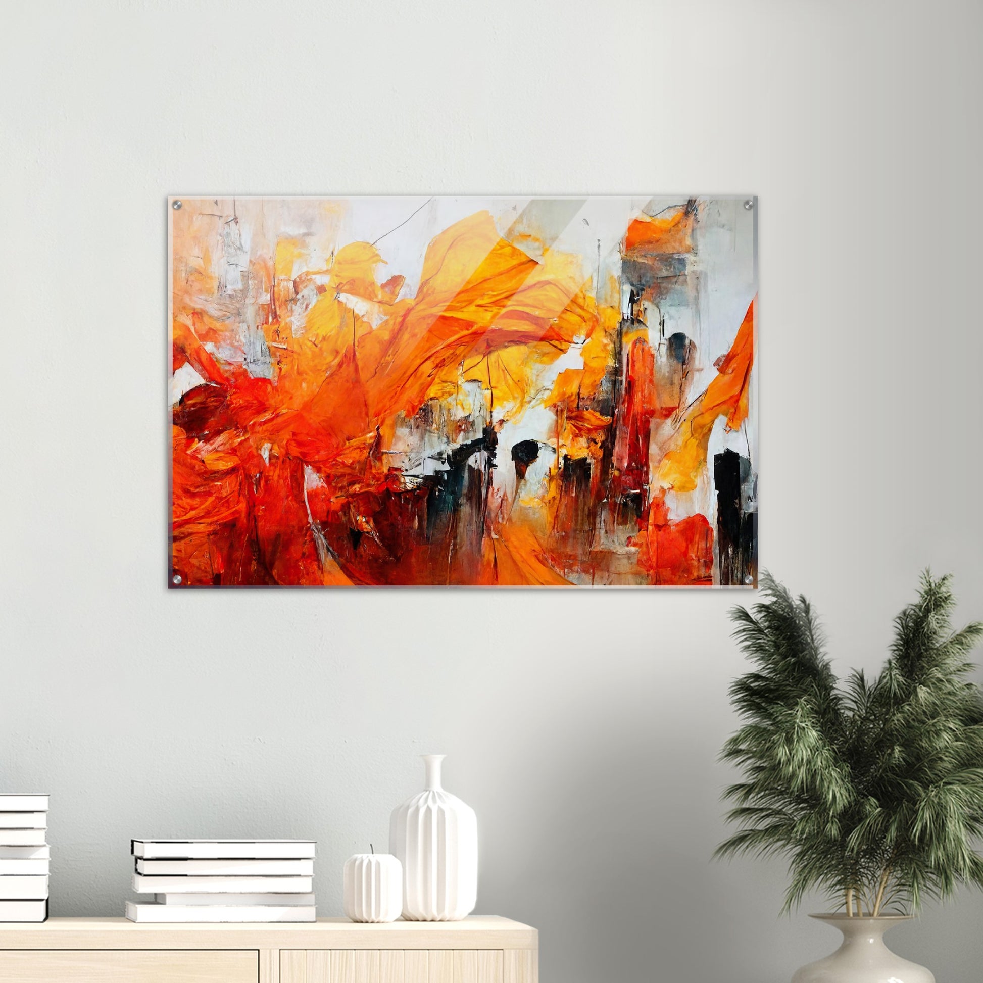 Acrylbild auf Glas - in Museumsqualität - “Urban Indian Summer“ - autumn - Neu-Delhi - Kalkutta- Ölgemälde - Abstract - India Art - Posterleisten - Fineart - Posterrahmen  - Wandkunst - Holzrahmen - Poster with frame - Abstract Orange - artwork - art brand - printed cup personalized - Holzleisten - pixelboys - Kunstdrucke - wandbilder - wall art - Kunst auf Tassen  - Office Poster - Gastrotassen - Wanddekoration - Fineart - Dynamic - Acrylkunst - Geschenkidee - Office Poster - Acryldruck - Abstrakte Kunst -