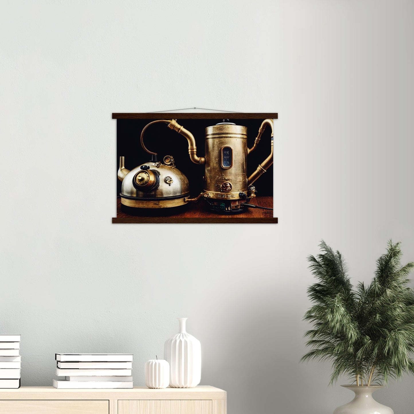 Poster mit Leisten (Holz) in Museumsqualität - Steampunk - Coffee Maker - No.3 - Collection Cup - Pixelboys - Wandbild - Kunstwerk - Hotelkunst - Kunst auf Postern - Fine Art - Steampunk - Future - Maschine - Poster with frame - Office Poster - Art Brand - Pixelboys - Coffee House - Restaurant Poster - Wall Art - Kunstdruck - Geschenkidee - Kunst auf Acrylglas - Future Coffee Cup - Personalisierbare Tasse - Gastro Tasse - exklusiv - Gastronomie Poster - Hotelposter - Steam Punk Kitchen - 