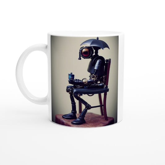 Personalisierte Tasse - Tiny robot with an umbrella "Louis" - Regenschirm - Acryldruck - Wandkunst - Customizable Coffee Cup - Personalized Gifts - Kunstdruck - Kleine Roboter - Acryldruck - Little Robots - Personalized Gifts - Tiny  - Steampunk - zukunft - Poster with frame - Kunstwerk - Office Poster - Poster mit Rahmen - Kaffee Tasse - Poster - Bedruckte Tassen - Kunst Marke - Art Brand - Kunstdrucke - Künstler: John Grayst & Pixelboys - emotional robots - Geschenkidee -