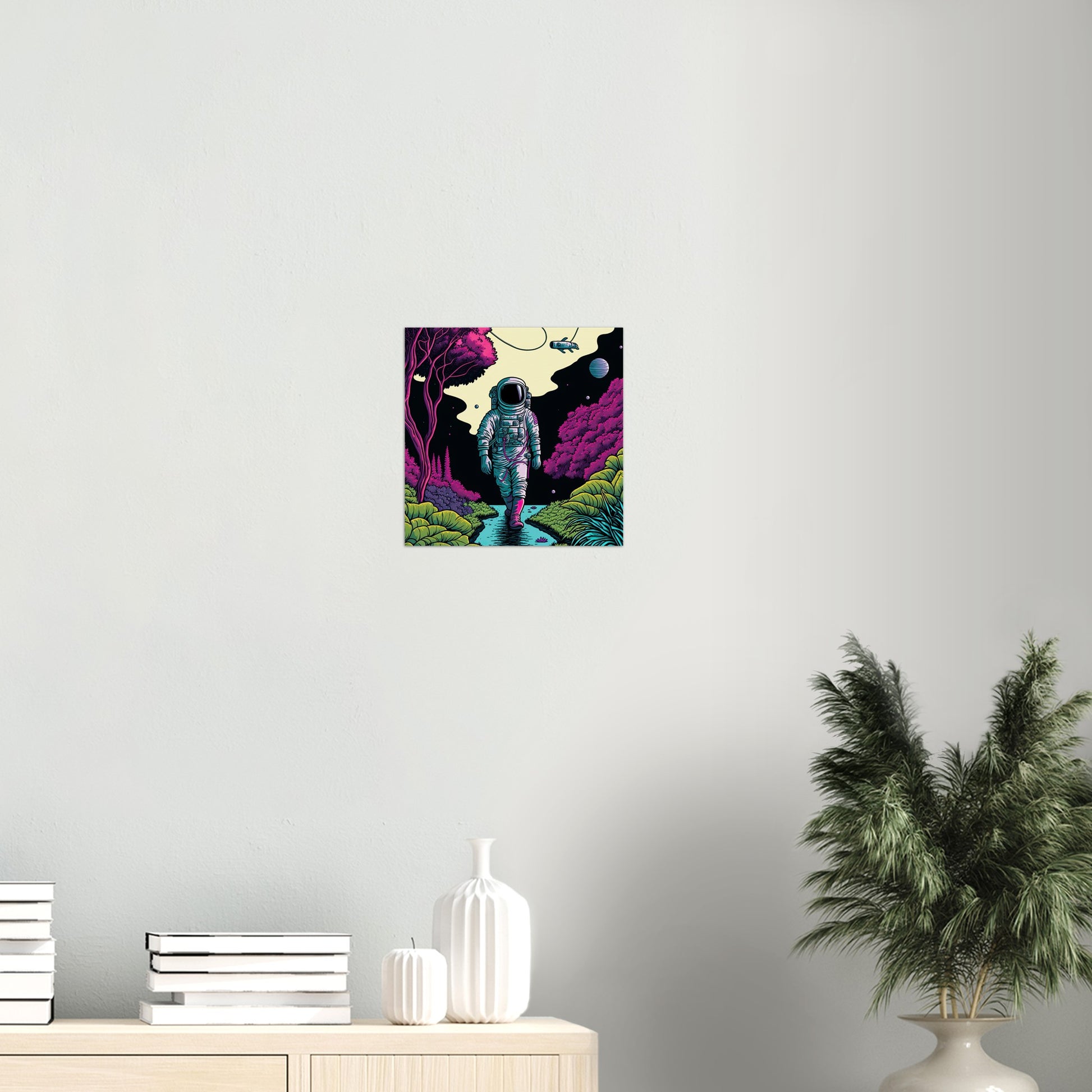 Poster in Museumsqualität - Wandering Astronaut - Stephen - Illustration - Astronaut - Panorama - Rocketman - Posterleisten - USA - Fineart - Posterrahmen  - Wandkunst - Holzrahmen - Poster with frame - artwork - art brand - printed cup personalized - Holzleisten - pixelboys - Kunstdrucke - wandbilder - wall art - Kunst auf Tassen  - Office Poster - Gastrotassen - Wanddekoration - Acrylkunst - Geschenkidee - Office Poster - Acryldruck - Abstrakte Kunst -