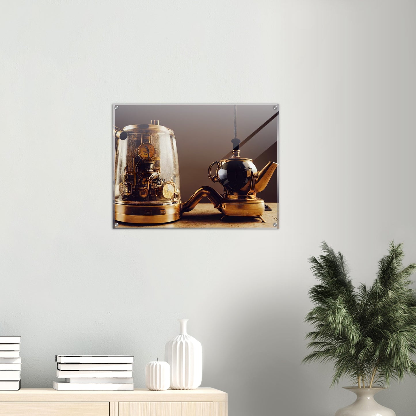 Acrylbild auf Glas - in Museumsqualität - Steampunk - Coffee Maker - No.2 - Pixelboys - Wandbild - Kunstwerk - Hotelkunst - Kunst auf Postern - Fine Art - Steampunk - Future - Maschine - Poster with frame - Office Poster - Art Brand - Pixelboys - Coffee House - Restaurant Poster - Schöner Wohnen - Dekoration - Wall Art - Kunstdruck - Geschenkidee - Kunst auf Acrylglas - Future Coffee Cup - Personalisierbare Tasse - Gastro Poster -  Gewerbliche Poster - exklusiv - Gastronomie Poster - Hotelposter -