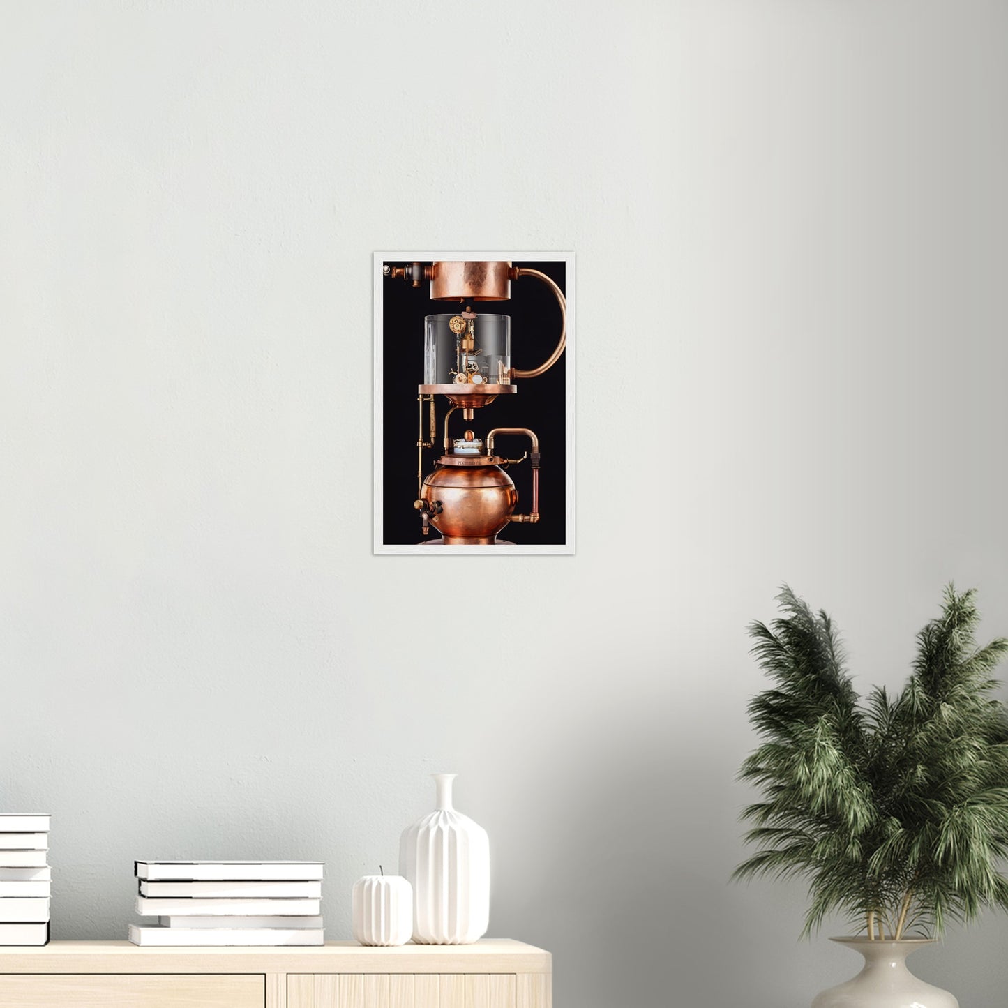 Poster mit Rahmen (Holz) - Steampunk - Coffee Maker - No.6 - Collection Cup - Pixelboys - Wandbild - Kunstwerk - Hotelkunst - Kunst auf Postern - Fine Art - Steampunk - Future - Maschine - Poster with frame - Office Poster - Art Brand - Pixelboys - Coffee House - Restaurant Poster - Wall Art - Kunstdruck - Geschenkidee - Kunst auf Acrylglas - Future Coffee Cup - Personalisierbare Tasse - Gastro Tasse - exklusiv - Acryldruck - Gastronomie Poster - Hotelposter - Teestube - Steam Punk Kitchen -   