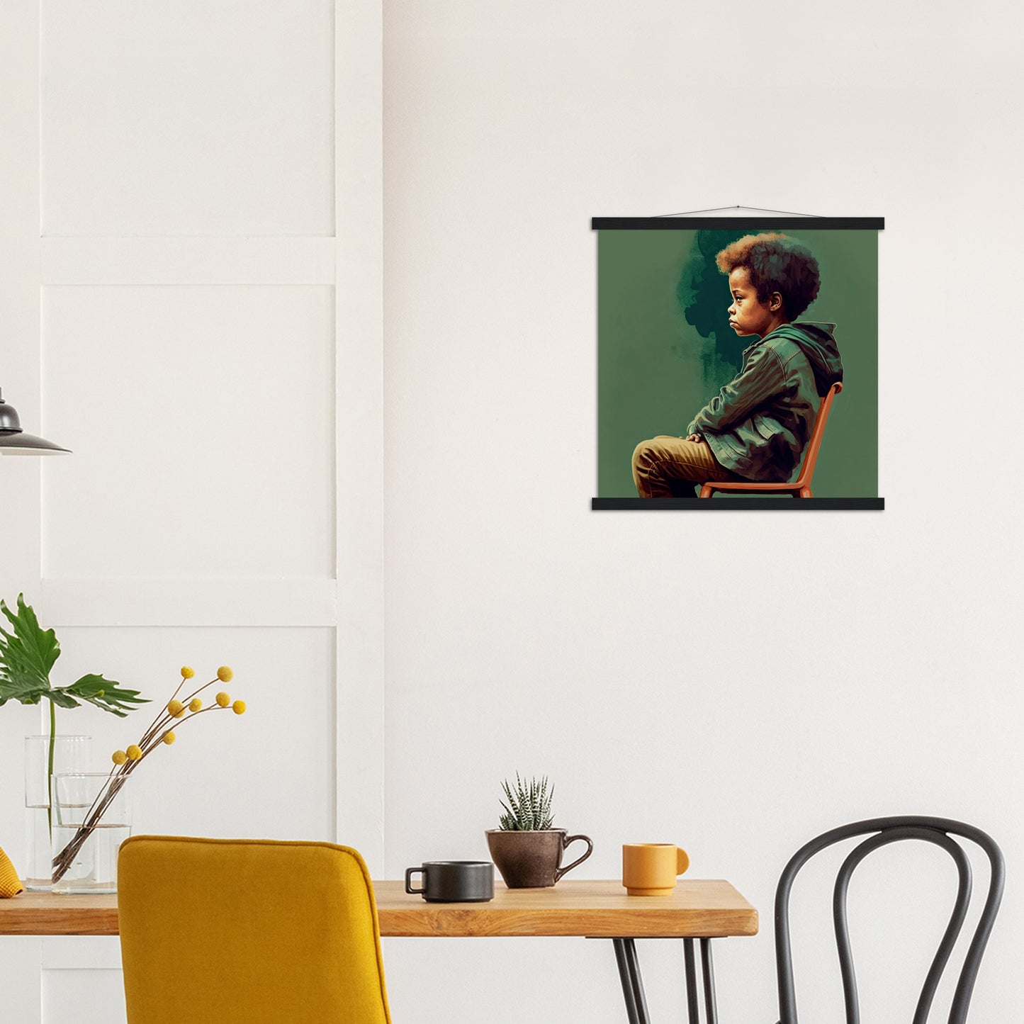 Poster mit Leisten (Holz) - in Museumsqualität - Listening - The Son - Jeffrey - rasism - motherhood - Posterleisten - USA - Fineart - Posterrahmen  - Wandkunst - Holzrahmen - Poster with frame - people of color - artwork - art brand - printed cup personalized - Holzleisten - pixelboys - Kunstdrucke - wandbilder - wall art - Kunst auf Tassen  - Office Poster - Gastrotassen - Wanddekoration - Acrylkunst - Geschenkidee - Office Poster - Acryldruck - Abstrakte Kunst - Family Art -