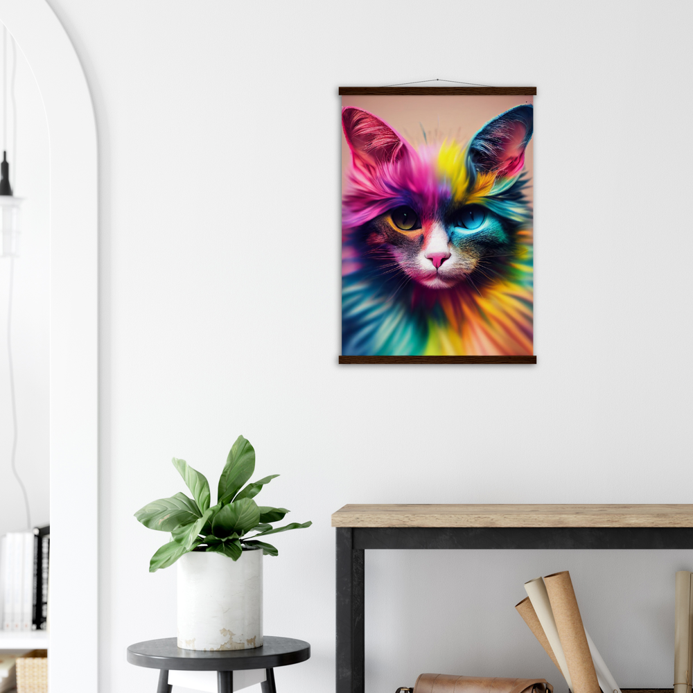 Poster mit Leisten - Einzigartige farbenfrohe Regenbogenkatze "Luna"