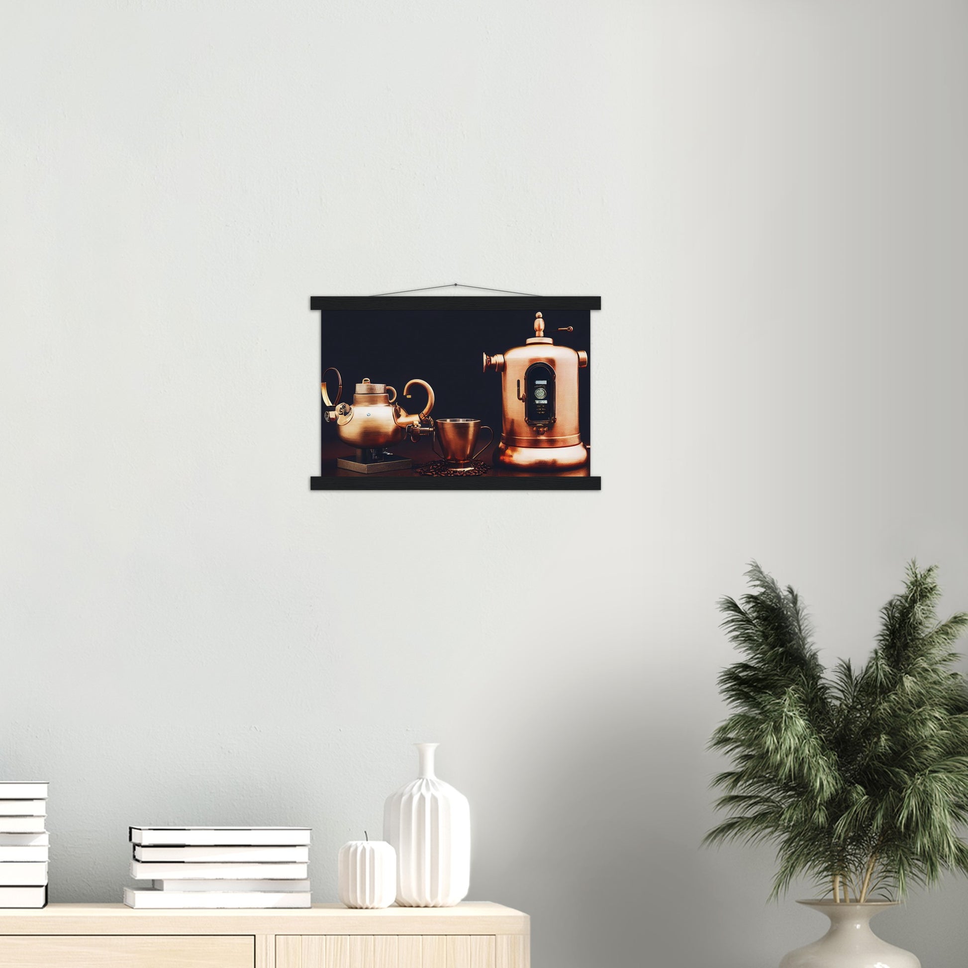 Poster mit Leisten (Holz) - in Museumsqualität - Steampunk - Coffee Maker - No.4 - Collection Cup - Pixelboys - Wandbild - Kunstwerk - Hotelkunst - Kunst auf Postern - Fine Art - Steampunk - Future - Maschine - Poster with frame - Office Poster - Art Brand - Pixelboys - Coffee House - Restaurant Poster - Wall Art - Kunstdruck - Geschenkidee - Kunst auf Acrylglas - Future Coffee Cup - Personalisierbare Tasse - Gastro Tasse - exklusiv - Acryldruck - Gastronomie Poster - Hotelposter - Steam Punk Kitchen -   