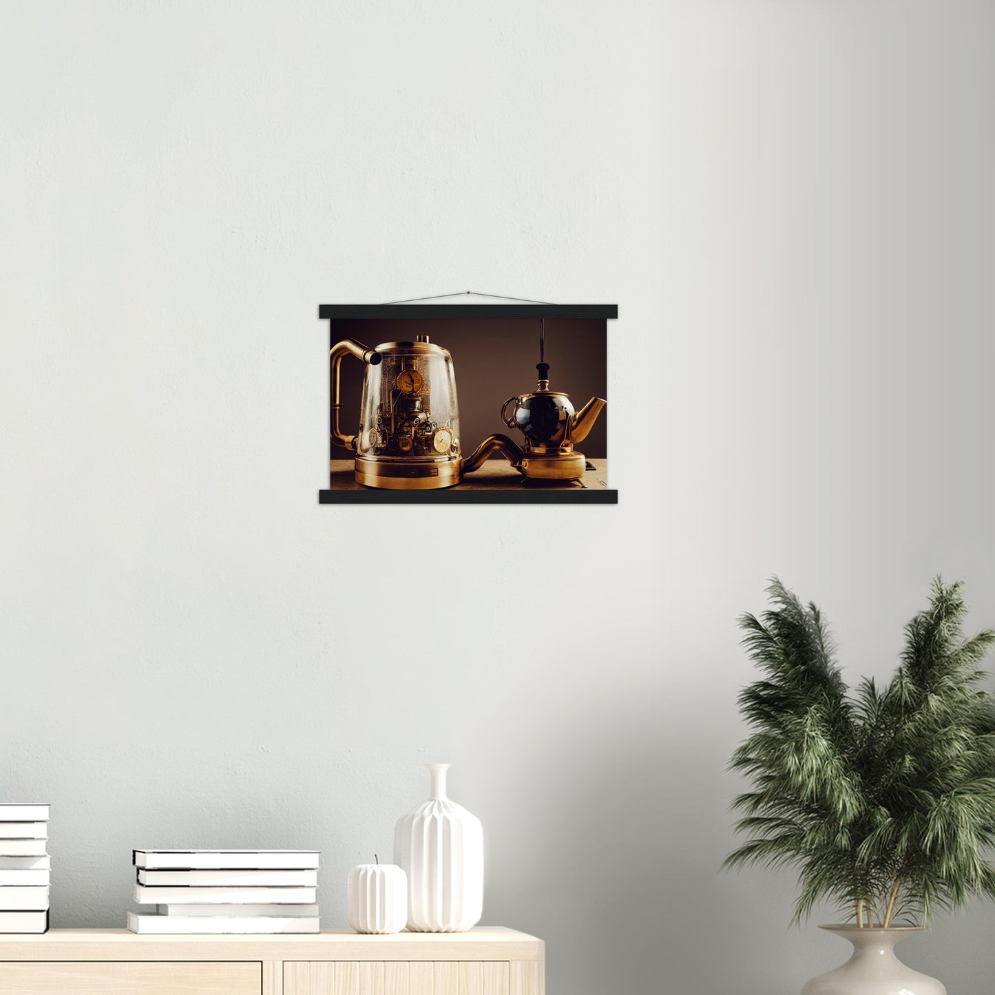 Poster mit Leisten (Holz) - in Museumsqualität - Steampunk - Coffee Maker - No.2 - Pixelboys - Wandbild - Kunstwerk - Hotelkunst - Kunst auf Postern - Fine Art - Steampunk - Future - Maschine - Poster with frame - Office Poster - Art Brand - Pixelboys - Coffee House - Restaurant Poster - Schöner Wohnen - Dekoration - Wall Art - Kunstdruck - Geschenkidee - Kunst auf Acrylglas - Future Coffee Cup - Personalisierbare Tasse - Gastro Poster -  Gewerbliche Poster - exklusiv - Gastronomie Poster - Hotelposter -