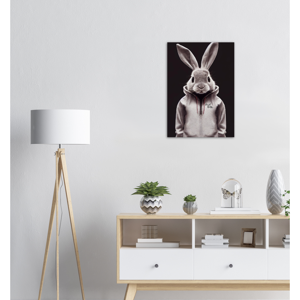 Poster in Museumsqualität - Bunny in grey tracksuit - Fashion Gang - Wandbild - Ostern - Geschenkidee - Osterhase - Bunny Crew: "Valerian" - "Caesar" - "Constantin" - "Cleo"-Titus - Weisser Hase - Easter Bunny - Cute - grey tracksuit - sweats - Alice's Adventures in Wonderland - Modemarke - Pixelboys Brand - Valerian der Hase - Kaninchen  - Künstler: "Pixelboys" - Atelier - Germany - Berlin - Hamburg - Colgne - France - Paris - Italy - Rom - USA - America - New York City - Los Angeles - Chicago - 