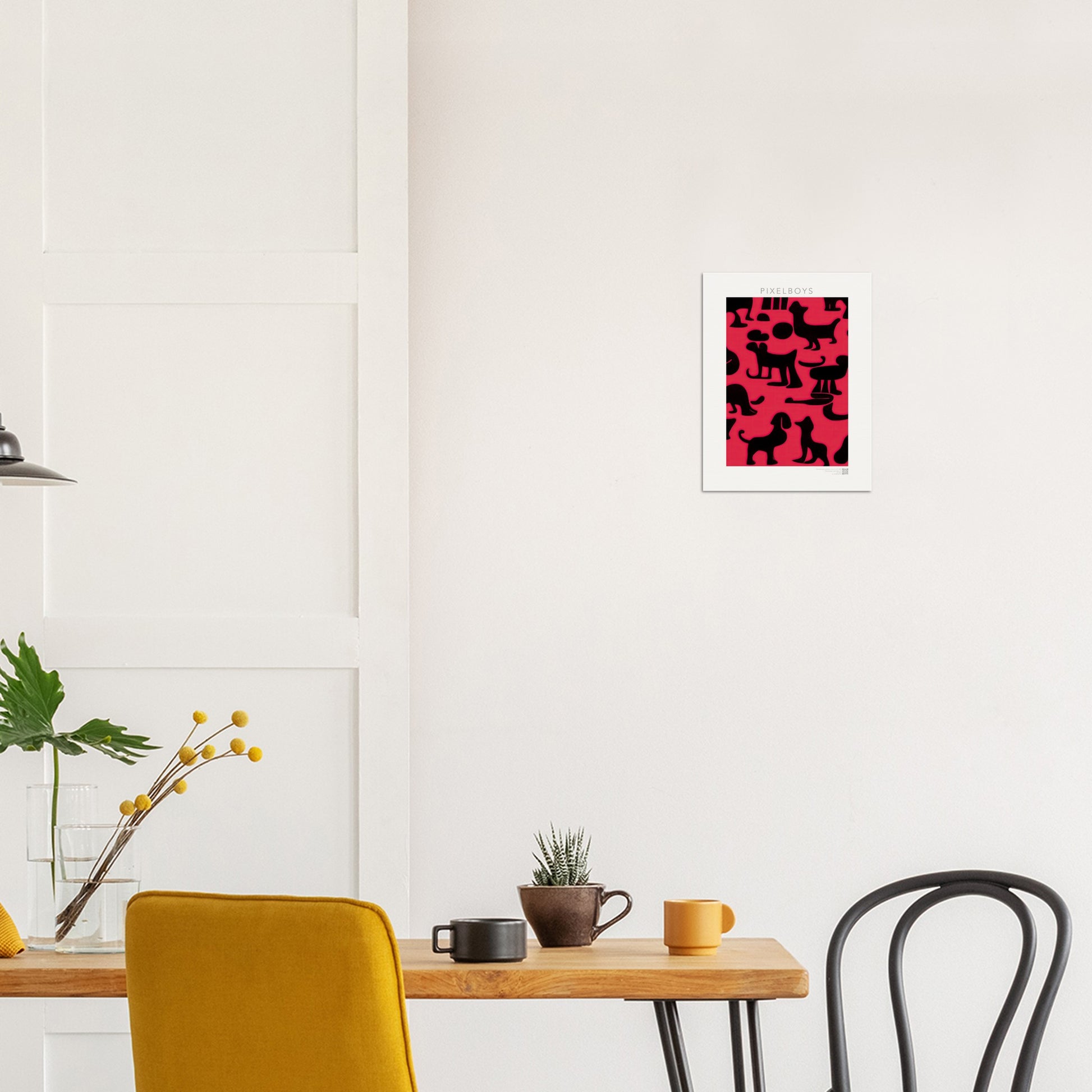 Poster in Museumsqualität - Doodlemania "weird animals on red"- No.2 - Hunde - Katzen - Doodle Kunst - dogs - Cats - gastro - Poster mit Rahmen - doodle artwork - Acrylbild - Kunstdruck - Wandbild - office Poster - Poster with frame -  Künstler: Pixelboys & The Unknown Artist Nb.517 - keith haring - anti stress art - Art Brand - 