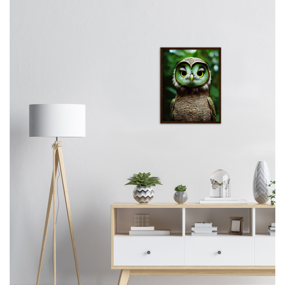 Poster mit Rahmen - Fruit Owl No. 4 - "Kiki", the Kiwi Owl - Wandkunst - Kunstdruck - (lat. tyto actinidia) - Kiwi Eule - Kiwi Owl - Fruchteulen - Vogel - Bird - Strigiformes - Noctua - Ornithologie - Kunstwerk  - Office Poster - Poster mit Rahmen - Kaffee Tasse - Poster mit Leisten - Bedruckte Tassen - Kunst Marke - Art Brand - Acryldruck - Wandbild - Kunstdrucke - Papier: 250g/qm - Künstler: John Grayst & Pixelboys - Eulen - Owl - Geschenkidee - 