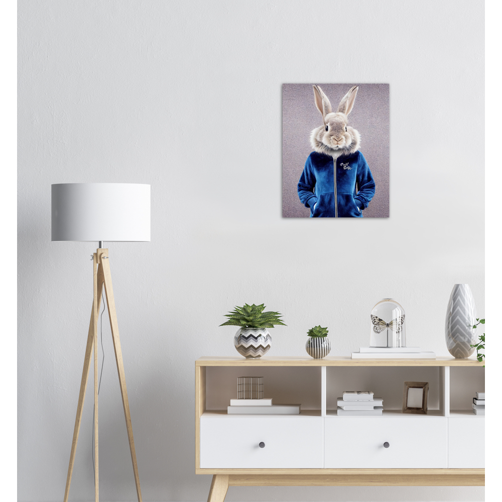 Poster in Museumsqualität - Bunny in blue Tracksuit - "Caesar" - Wandbild - Ostern - Geschenkidee - Osterhase - Bunny Crew: "Caesar" - "Constantin" - "Titus" - "Cleo" - Weisser Hase - Easter Bunny - Cute - blue Tracksuit - Modemarke -Pixelboys Brand - Caesar der Hase - Meister Lampe - Hase - Kaninchen - Karnickel - Stallhase - Künstler: "Pixelboys" - Atelier - Germany - Berlin - France - Paris - Italy - Rom - USA - America - New York City - Los Angeles - Chicago - Houston - Phoenix - Philadelphia 