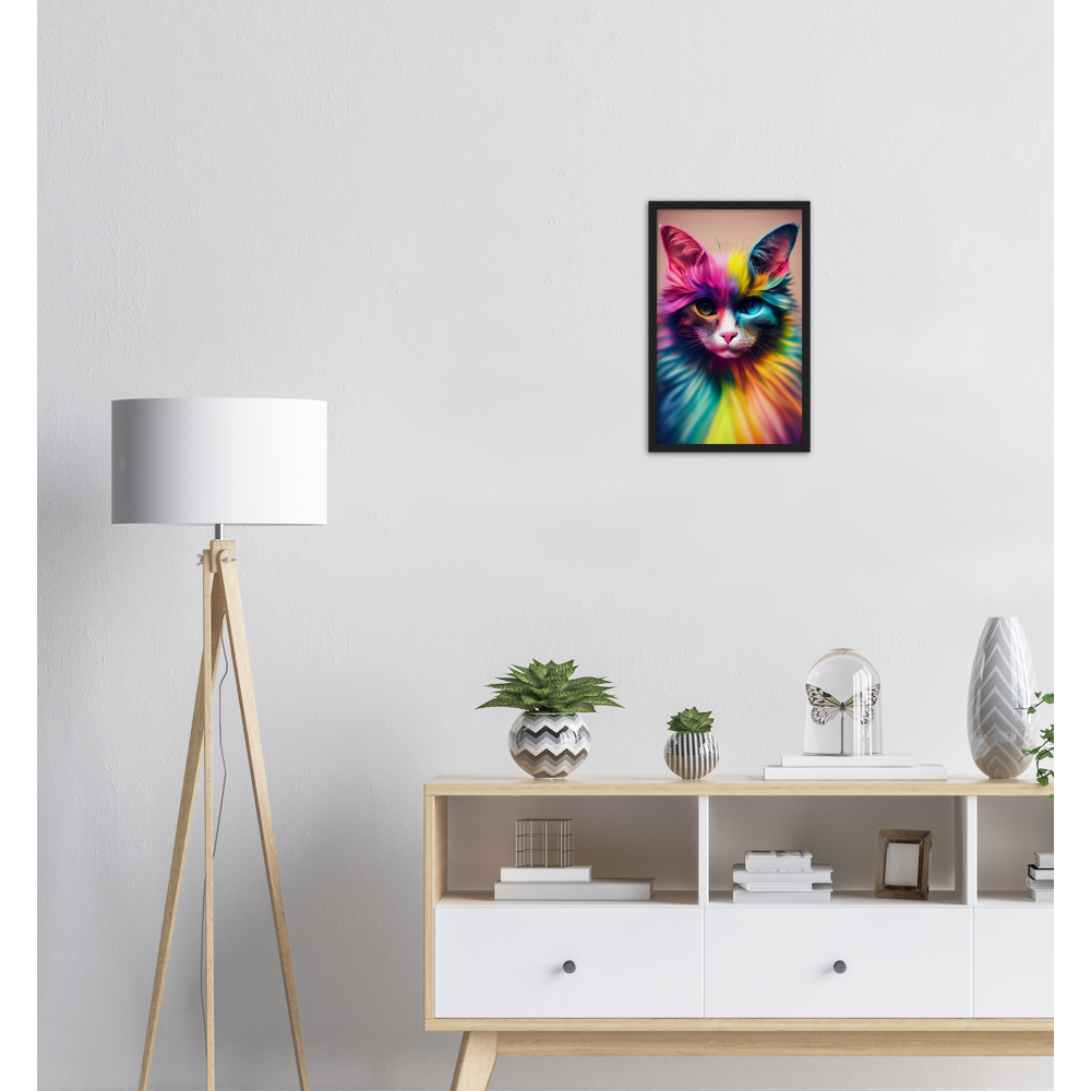 Poster mit Rahmen in Museumsqualität Einzigartige farbenfrohe Regenbogenkatze "Luna" - Amore ♡ - Cat Love - Katzen Liebe ♡- Künstler: "John Grayst" - Kunstdruck - Wandbild - Poster - Pixelboys - Atelier - Mailand - Rom - Neapel - Turin - Palermo - Catania - Florenz - Genua - Bologna - Bari -