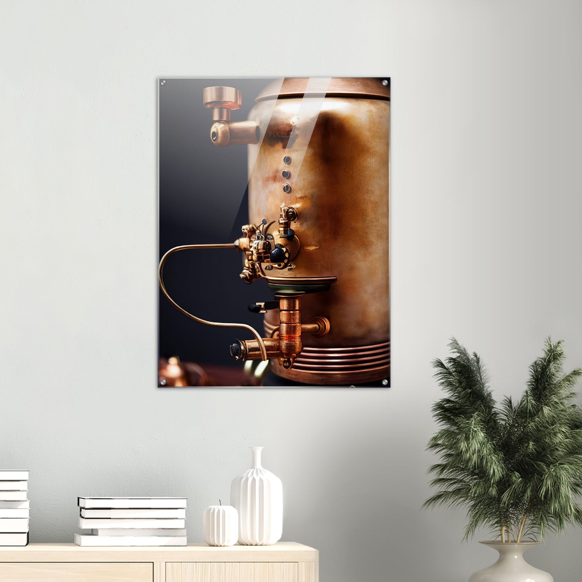 Acrylbild auf Glas - Kunstwerk - Steampunk - Coffee Maker - No.5 - Collection Cup - Pixelboys - Wandbild - Kunstwerk - Hotelkunst - Kunst auf Postern - Fine Art - Steampunk - Future - Maschine - Poster with frame - Office Poster - Art Brand - Pixelboys - Coffee House - Restaurant Poster - Wall Art - Kunstdruck - Geschenkidee - Kunst auf Acrylglas - Future Coffee Cup - Personalisierbare Tasse - Gastro Tasse - exklusiv - Acryldruck - Gastronomie Poster - Hotelposter - Steam Punk Kitchen -   