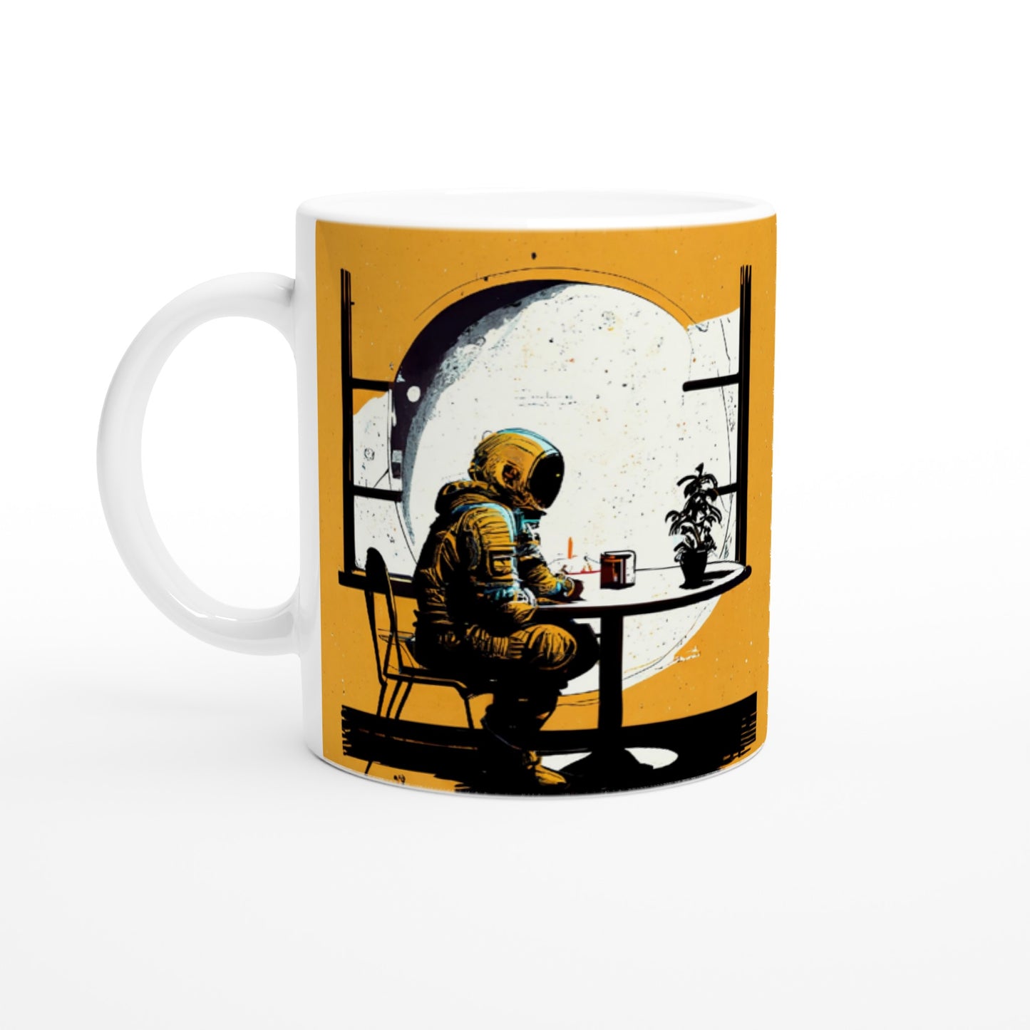 Personalisierte Tasse (bedruckt) in Museumsqualität - The waiting Astronaut - Michael - Illustration - Astronaut - Waiting - Posterleisten - USA - Fineart - Posterrahmen  - Wandkunst - Holzrahmen - Poster with frame - people of color - artwork - art brand - printed cup personalized - Holzleisten - pixelboys - Kunstdrucke - wandbilder - wall art - Kunst auf Tassen  - Office Poster - Gastrotassen - Wanddekoration - Acrylkunst - Geschenkidee - Office Poster - Acryldruck - Abstrakte Kunst -