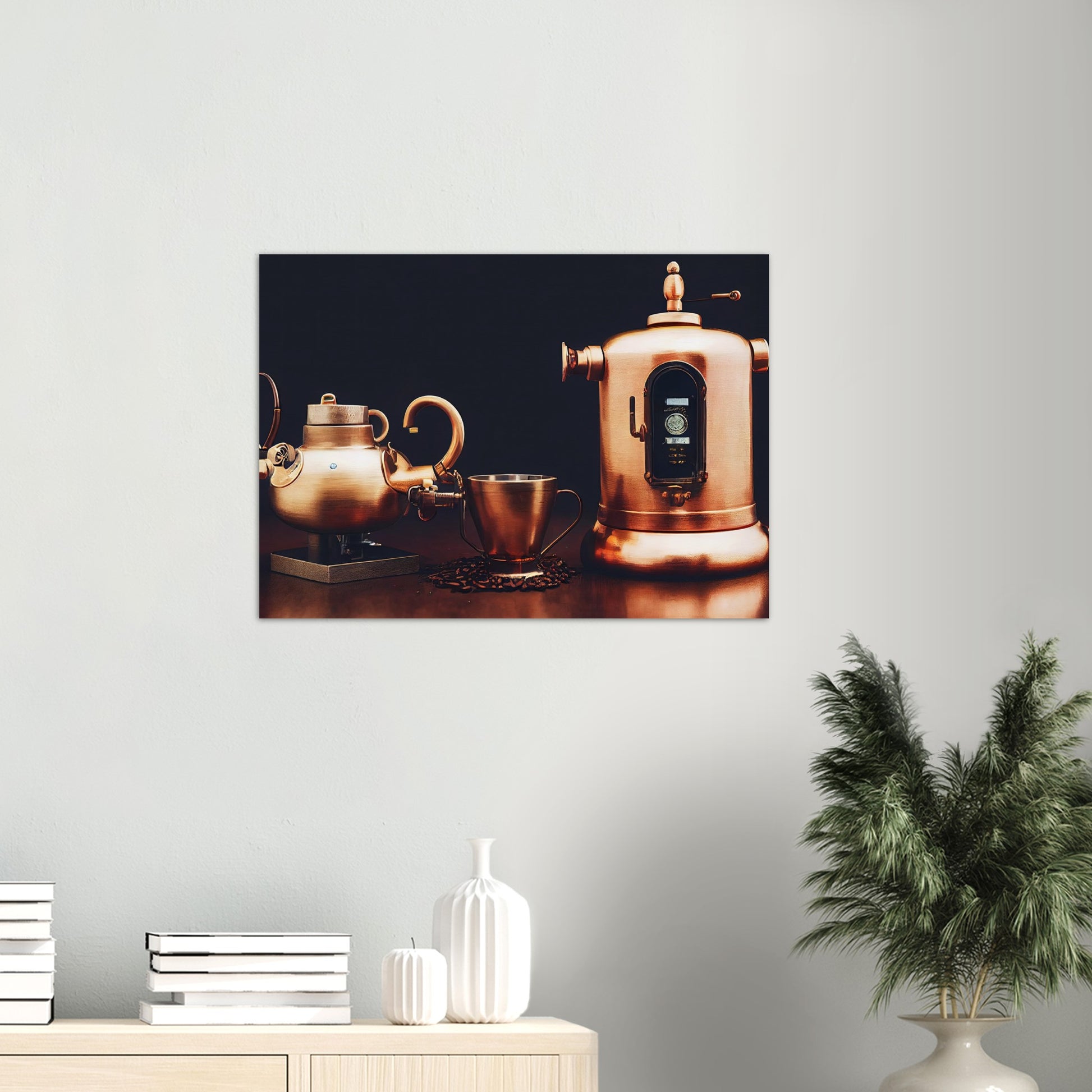 Poster in Museumsqualität - Steampunk - Coffee Maker - No.4 - Collection Cup - Pixelboys - Wandbild - Kunstwerk - Hotelkunst - Kunst auf Postern - Fine Art - Steampunk - Future - Maschine - Poster with frame - Office Poster - Art Brand - Pixelboys - Coffee House - Restaurant Poster - Wall Art - Kunstdruck - Geschenkidee - Kunst auf Acrylglas - Future Coffee Cup - Personalisierbare Tasse - Gastro Tasse - exklusiv - Gastronomie Poster - Hotelposter - Steam Punk Kitchen - Acryldruck