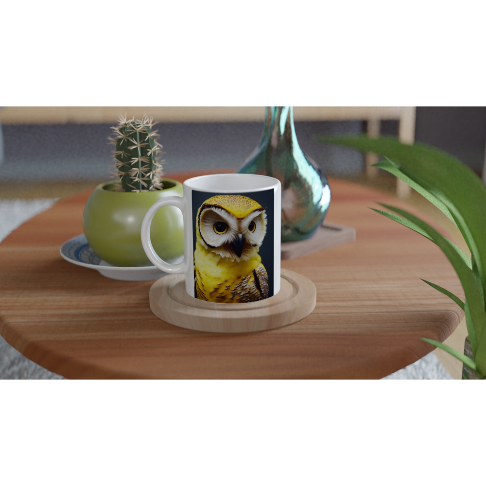 Personalisierbare Tasse - Fruit Owl No. 3 - "Benny", the Banana Owl - Wandkunst - Kunstdruck - (lat. tyto musa) - Bananeneule - Schleiereulen - Fruchteulen - Vogel - Bird - Strigiformes - Noctua - Ornithologie - Kunstwerk  - Office Poster - Poster mit Rahmen - Kaffee Tasse - Poster mit Leisten - Bedruckte Tassen - Kunst Marke - Art Brand - Acryldruck - Wandbild - Kunstdrucke - Papier: 250g/qm - Künstler: John Grayst & Pixelboys - Eulen - Owl - Geschenkidee - 