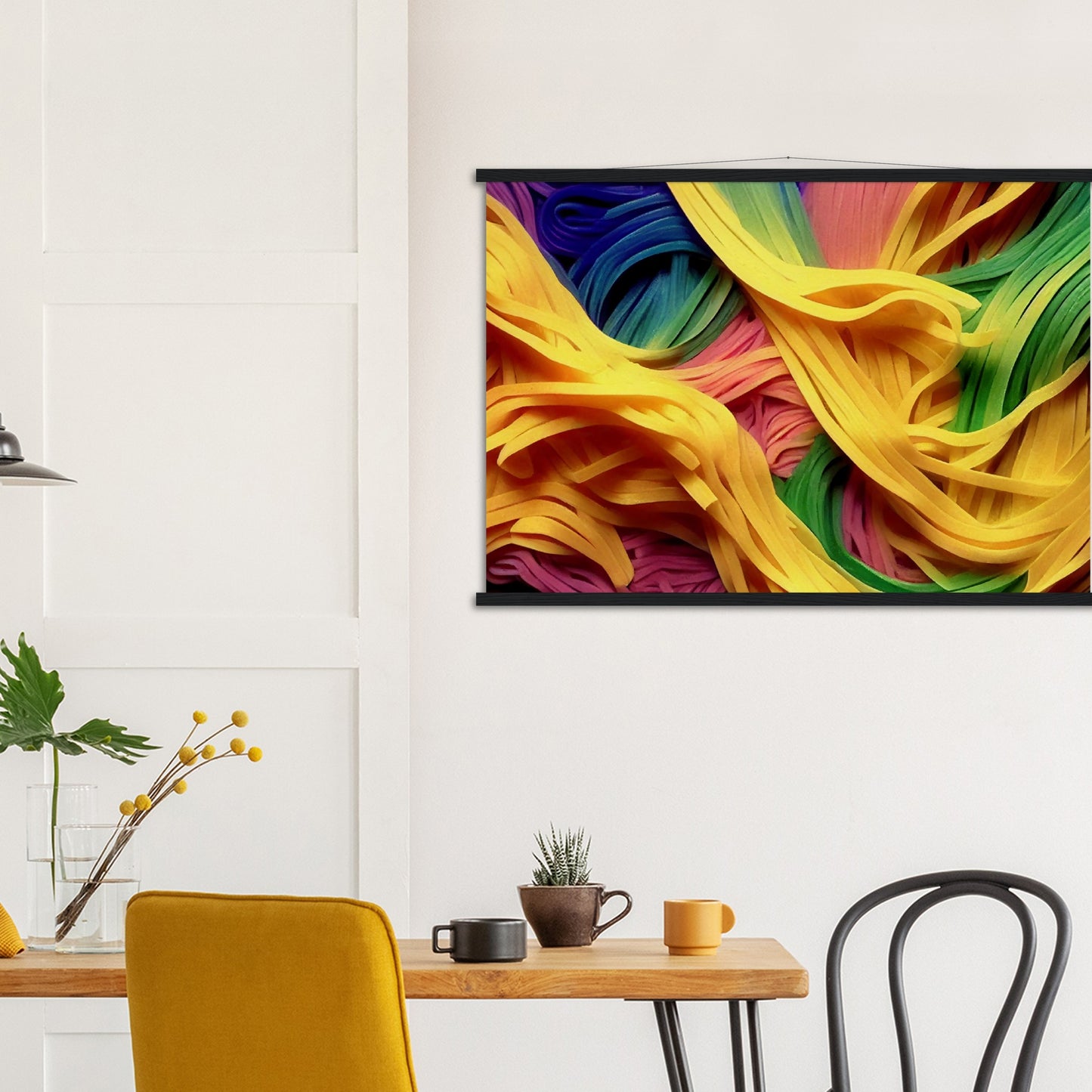 Poster mit Leisten (Holz) - Noodles upside-down - Pasta Love - Italien - China - Restaurant - Nudeln - Pasta - Teigwaren  - Wandkunst - Kunstdruck - Acryldruck - Kunstwerk - Office Poster - Poster mit Rahmen - Kaffee Tasse - Poster mit Leisten - Bedruckte Tassen - Kunst Marke - Art Brand - Kunstdrucke - Papier: 250g/qm - Künstler: Pixelboys - Poster with frame - Geschenkidee - Atelier Rome - Atelier Bologna - Atelier Milano -