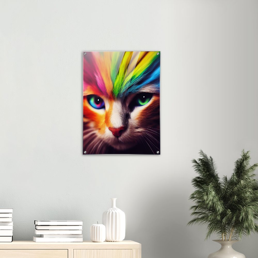 Acrylbild - Die bunte Katzen Löwin "Nala" Acryldrucke mit Katzenmotiven - Poster Online Show - Wallart - XXL Wandbilder