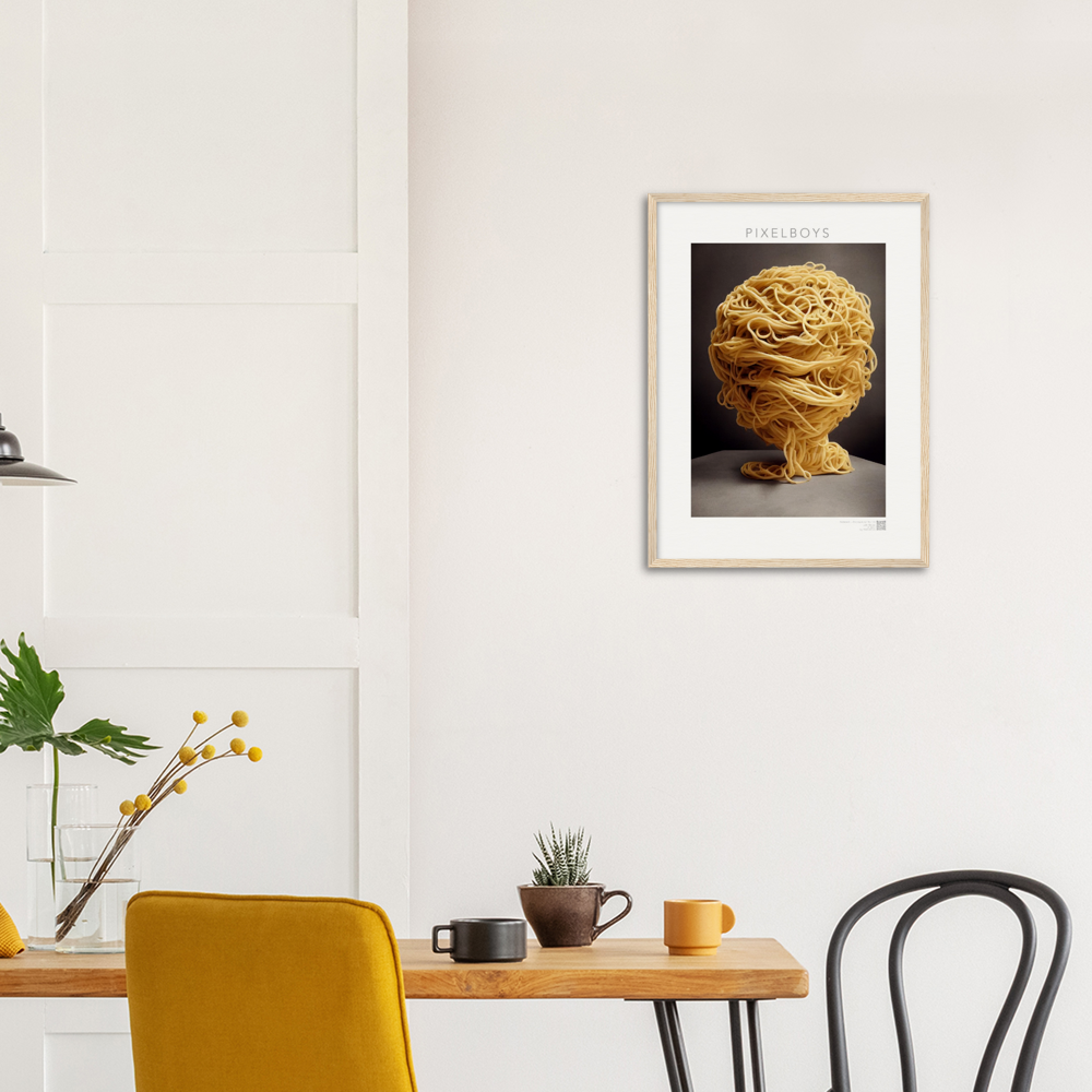 Poster mit Rahmen (Holz) - Pastarized "The Beginning" - No.1 - Kunst Marke - Pixelboys - Kunstdruck - Papier: 250g/qm - Künstler: John Grayst & Pixelboys -  Pasta Liebe - Nudeln - Face - Atelier - Italien - Mailand - Neapel - Rom - Turin  