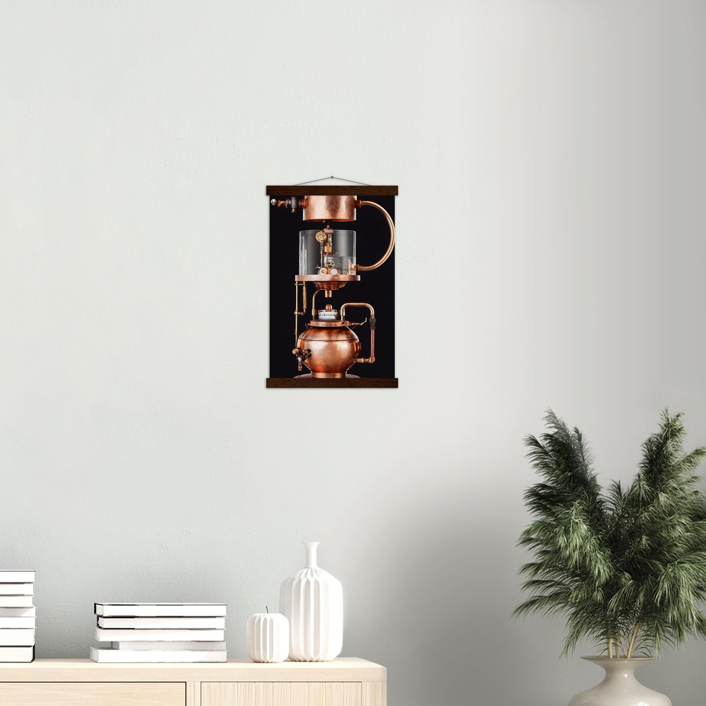 Poster mit Leisten (Holz) - Steampunk - Coffee Maker - No.6 - Collection Cup - Pixelboys - Wandbild - Kunstwerk - Hotelkunst - Kunst auf Postern - Fine Art - Steampunk - Future - Maschine - Poster with frame - Office Poster - Art Brand - Pixelboys - Coffee House - Restaurant Poster - Wall Art - Kunstdruck - Geschenkidee - Kunst auf Acrylglas - Future Coffee Cup - Personalisierbare Tasse - Gastro Tasse - exklusiv - Acryldruck - Gastronomie Poster - Hotelposter - Teestube - Steam Punk Kitchen -   