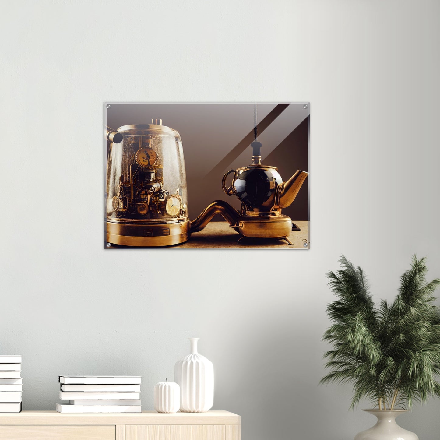 Acrylbild auf Glas - in Museumsqualität - Steampunk - Coffee Maker - No.2 - Pixelboys - Wandbild - Kunstwerk - Hotelkunst - Kunst auf Postern - Fine Art - Steampunk - Future - Maschine - Poster with frame - Office Poster - Art Brand - Pixelboys - Coffee House - Restaurant Poster - Schöner Wohnen - Dekoration - Wall Art - Kunstdruck - Geschenkidee - Kunst auf Acrylglas - Future Coffee Cup - Personalisierbare Tasse - Gastro Poster -  Gewerbliche Poster - exklusiv - Gastronomie Poster - Hotelposter -