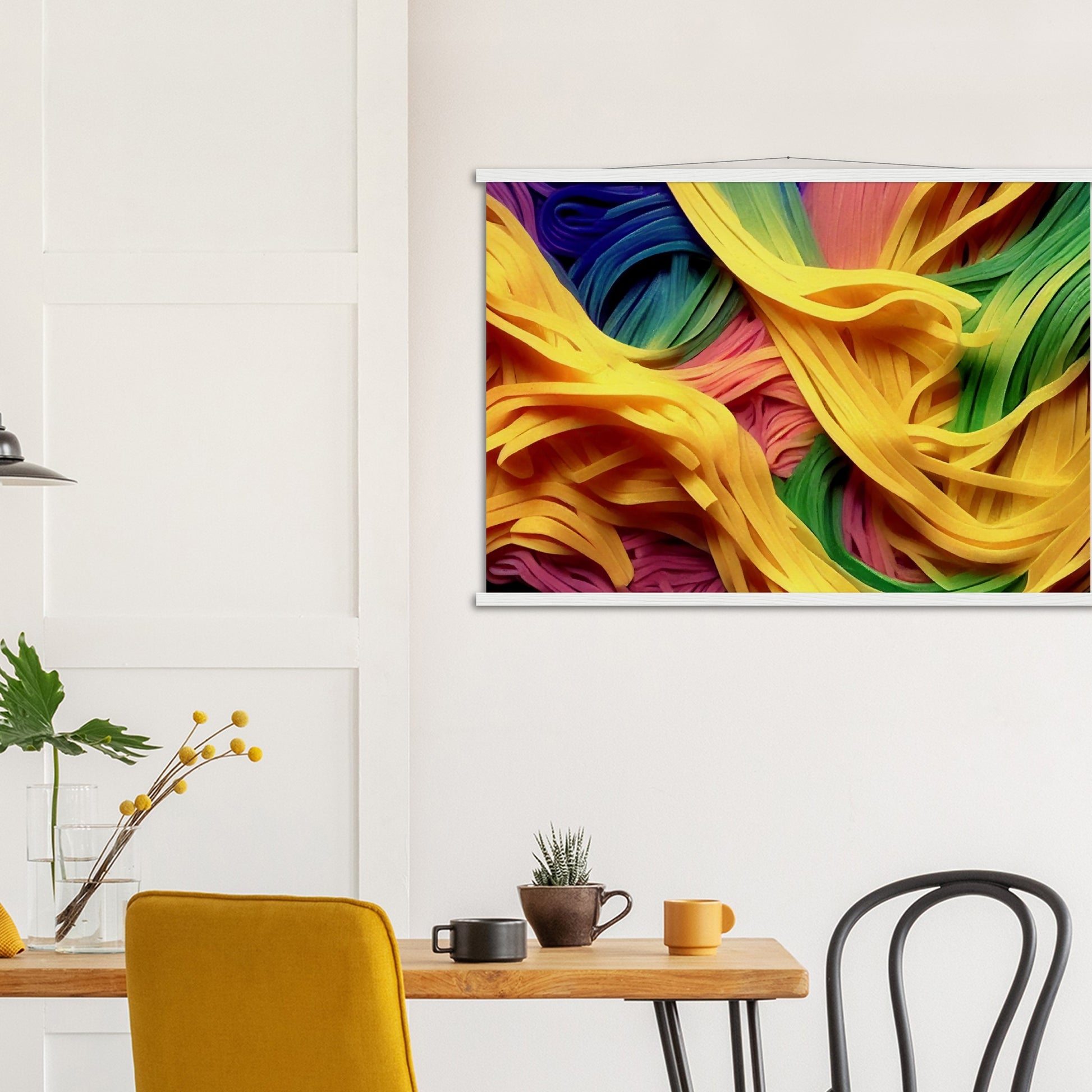 Poster mit Leisten (Holz) - Noodles upside-down - Pasta Love - Italien - China - Restaurant - Nudeln - Pasta - Teigwaren  - Wandkunst - Kunstdruck - Acryldruck - Kunstwerk - Office Poster - Poster mit Rahmen - Kaffee Tasse - Poster mit Leisten - Bedruckte Tassen - Kunst Marke - Art Brand - Kunstdrucke - Papier: 250g/qm - Künstler: Pixelboys - Poster with frame - Geschenkidee - Atelier Rome - Atelier Bologna - Atelier Milano -