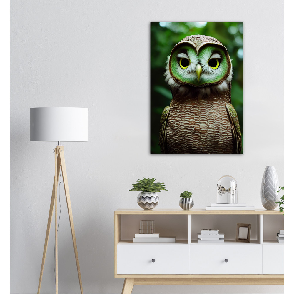 Poster in Museumsqualität - Fruit Owl No. 4 - "Kiki", the Kiwi Owl - Wandkunst - Kunstdruck - (lat. tyto actinidia) - Kiwi Eule - Schleiereulen - Kiwi Owl - Fruchteulen - Vogel - Bird - Strigiformes - Noctua - Ornithologie - Kunstwerk  - Office Poster - Poster mit Rahmen - Kaffee Tasse - Poster mit Leisten - Bedruckte Tassen - Kunst Marke - Art Brand - Acryldruck - Wandbild - Kunstdrucke - Papier: 250g/qm - Künstler: John Grayst & Pixelboys - Eulen - Owl - Geschenkidee - 