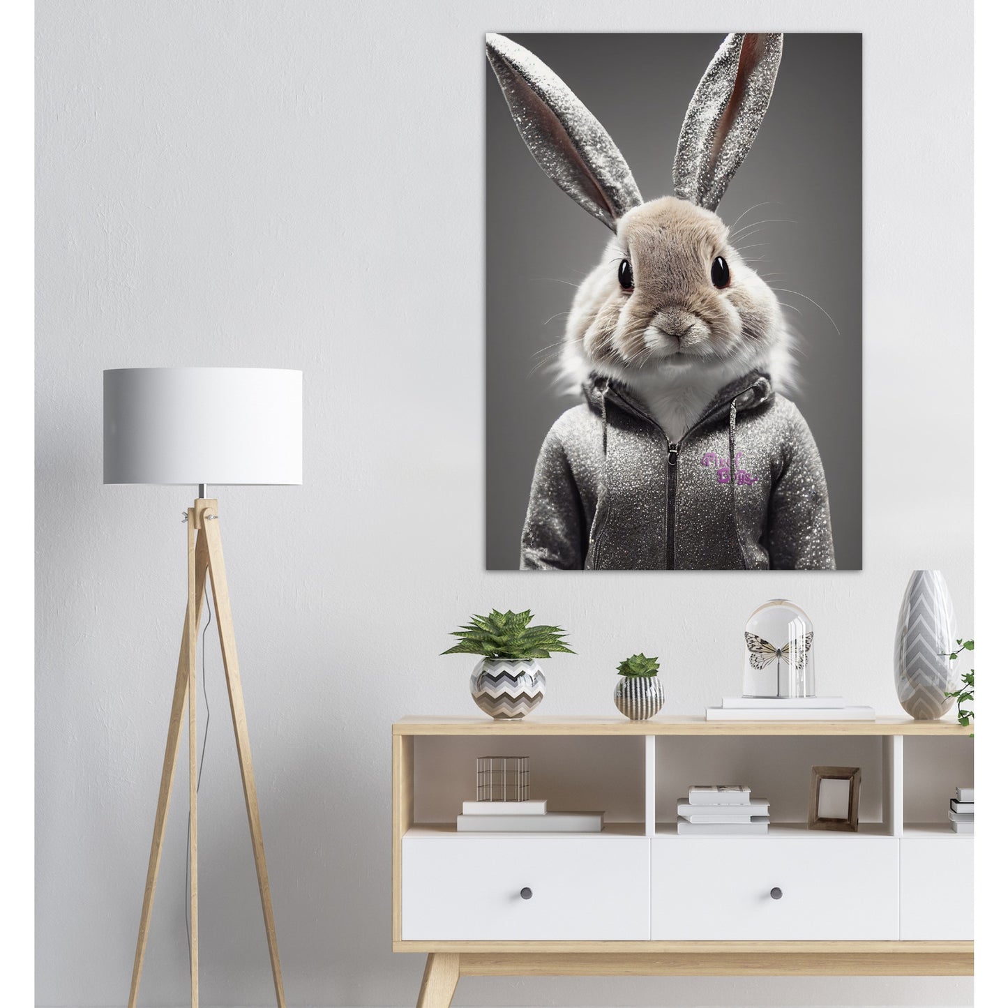 Poster in Museumsqualität - Bunny in grey tracksuit - "Cleo" - Cute - Marke:Pixelboys - Brand - Art Prints - Marke - Wandkunst - Papierstärke: 250g/qm - Wall Art - Bunny crey - Skater Betty - Hasen Gang - Original - Künstler:Pixelboys - Poster with frame - Office Poster - Trend - Wandschmuck - Atelier USA - 