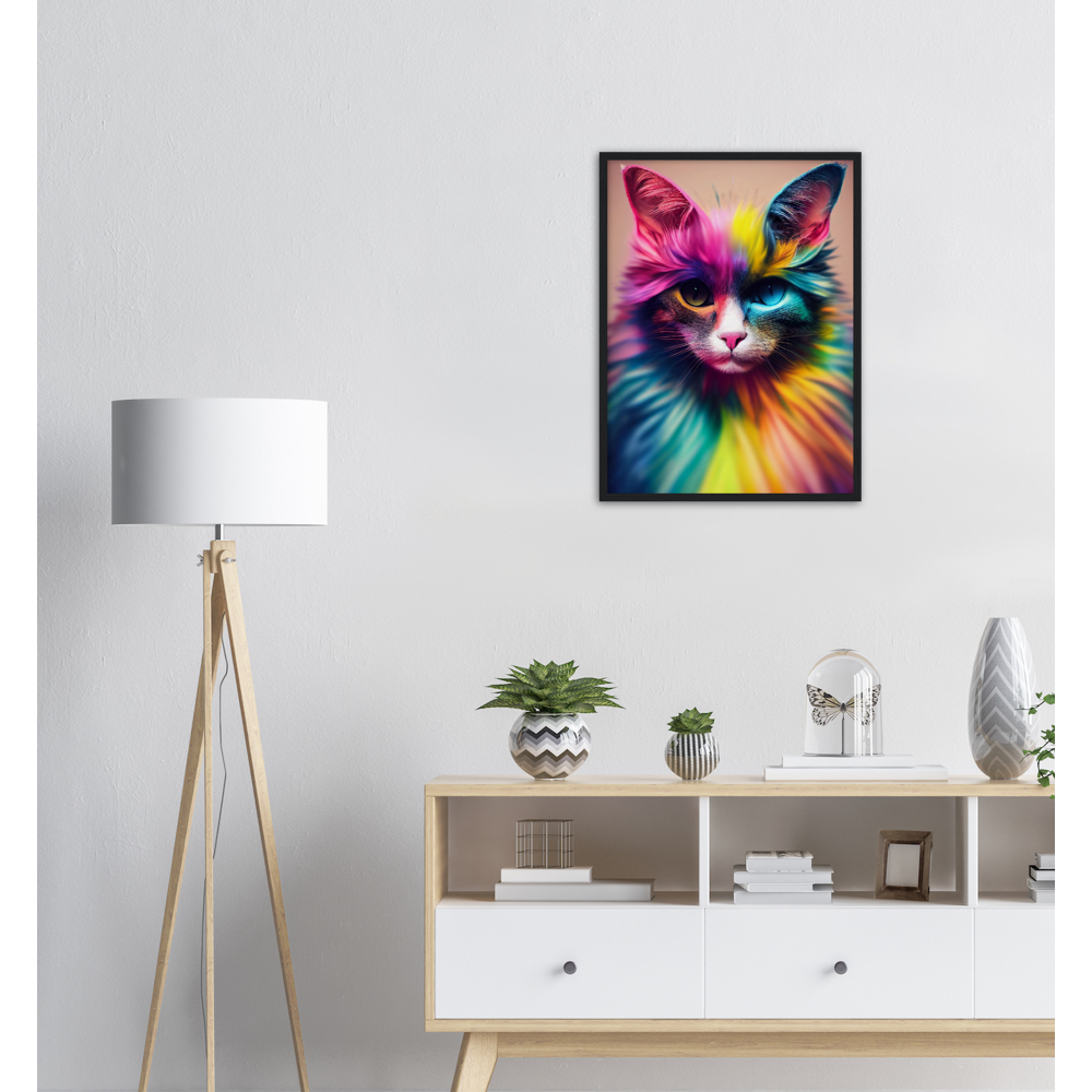 Poster mit Rahmen in Museumsqualität Einzigartige farbenfrohe Regenbogenkatze "Luna" - Amore ♡ - Cat Love - Katzen Liebe ♡- Künstler: "John Grayst" - Kunstdruck - Wandbild - Poster - Pixelboys - Atelier - Mailand - Rom - Neapel - Turin - Palermo - Catania - Florenz - Genua - Bologna - Bari -