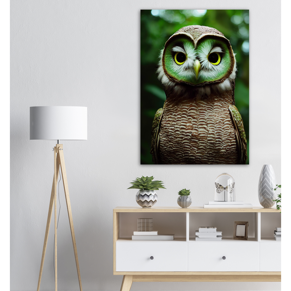 Poster in Museumsqualität - Fruit Owl No. 4 - "Kiki", the Kiwi Owl - Wandkunst - Kunstdruck - (lat. tyto actinidia) - Kiwi Eule - Schleiereulen - Kiwi Owl - Fruchteulen - Vogel - Bird - Strigiformes - Noctua - Ornithologie - Kunstwerk  - Office Poster - Poster mit Rahmen - Kaffee Tasse - Poster mit Leisten - Bedruckte Tassen - Kunst Marke - Art Brand - Acryldruck - Wandbild - Kunstdrucke - Papier: 250g/qm - Künstler: John Grayst & Pixelboys - Eulen - Owl - Geschenkidee - 