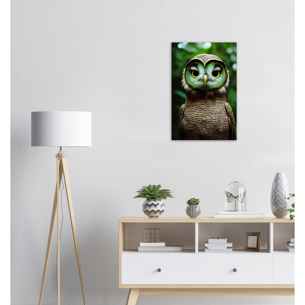 Poster in Museumsqualität - Fruit Owl No. 4 - "Kiki", the Kiwi Owl - Wandkunst - Kunstdruck - (lat. tyto actinidia) - Kiwi Eule - Schleiereulen - Kiwi Owl - Fruchteulen - Vogel - Bird - Strigiformes - Noctua - Ornithologie - Kunstwerk  - Office Poster - Poster mit Rahmen - Kaffee Tasse - Poster mit Leisten - Bedruckte Tassen - Kunst Marke - Art Brand - Acryldruck - Wandbild - Kunstdrucke - Papier: 250g/qm - Künstler: John Grayst & Pixelboys - Eulen - Owl - Geschenkidee - 